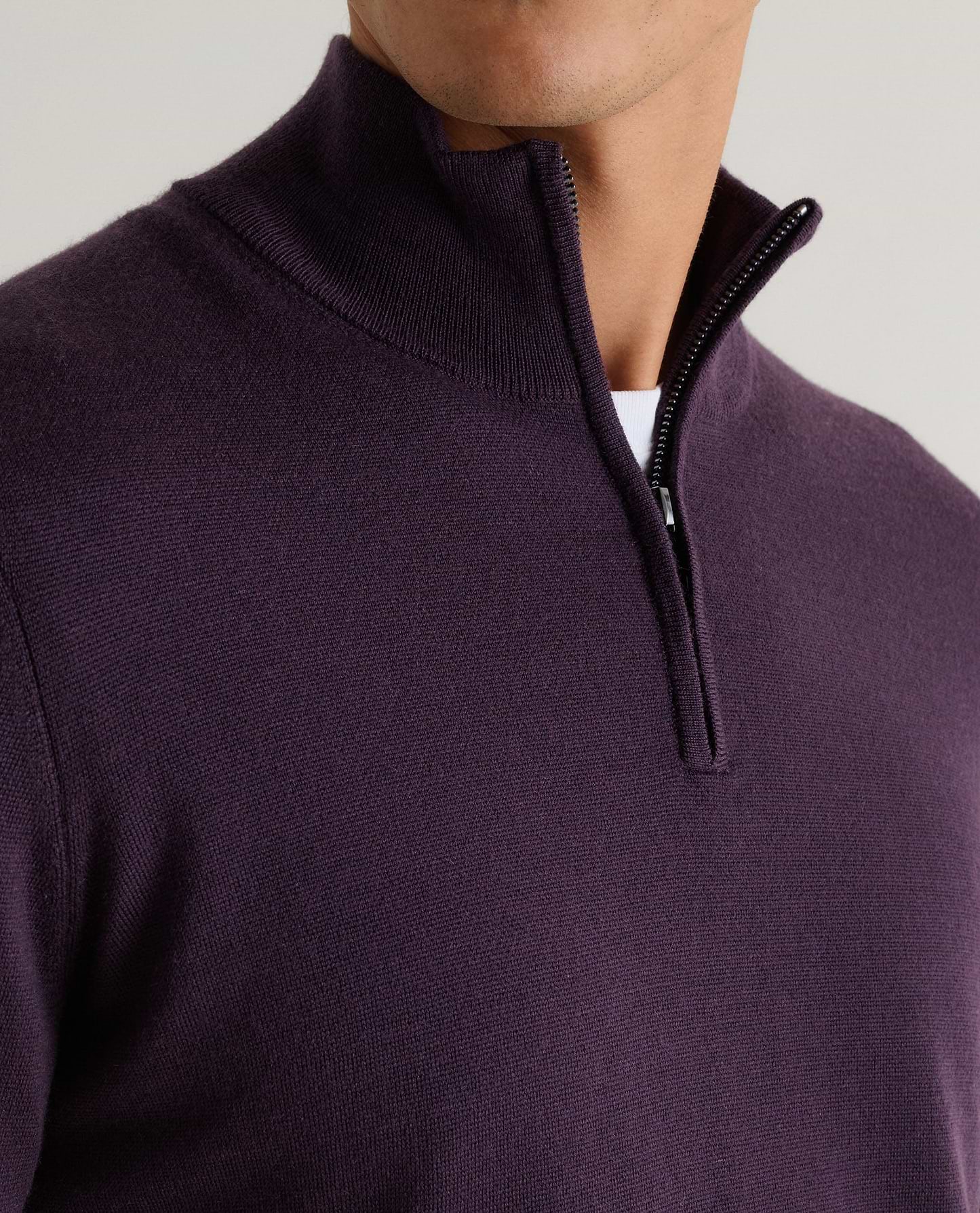 Men's Fine Merino 1/4 Zip Jumper - Umber