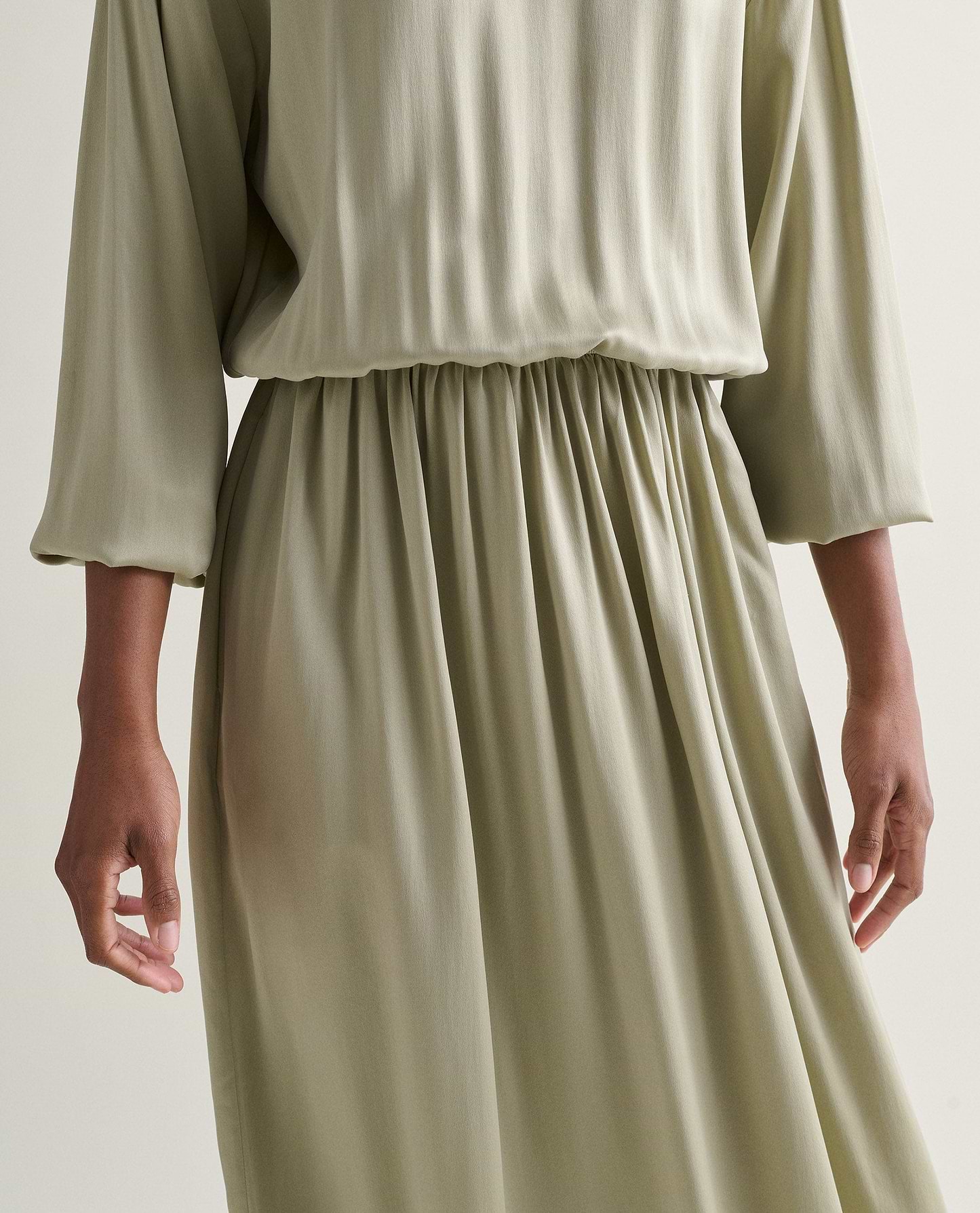 Women's Gathered Waist Easy-Silk Dress - Dried Sage
