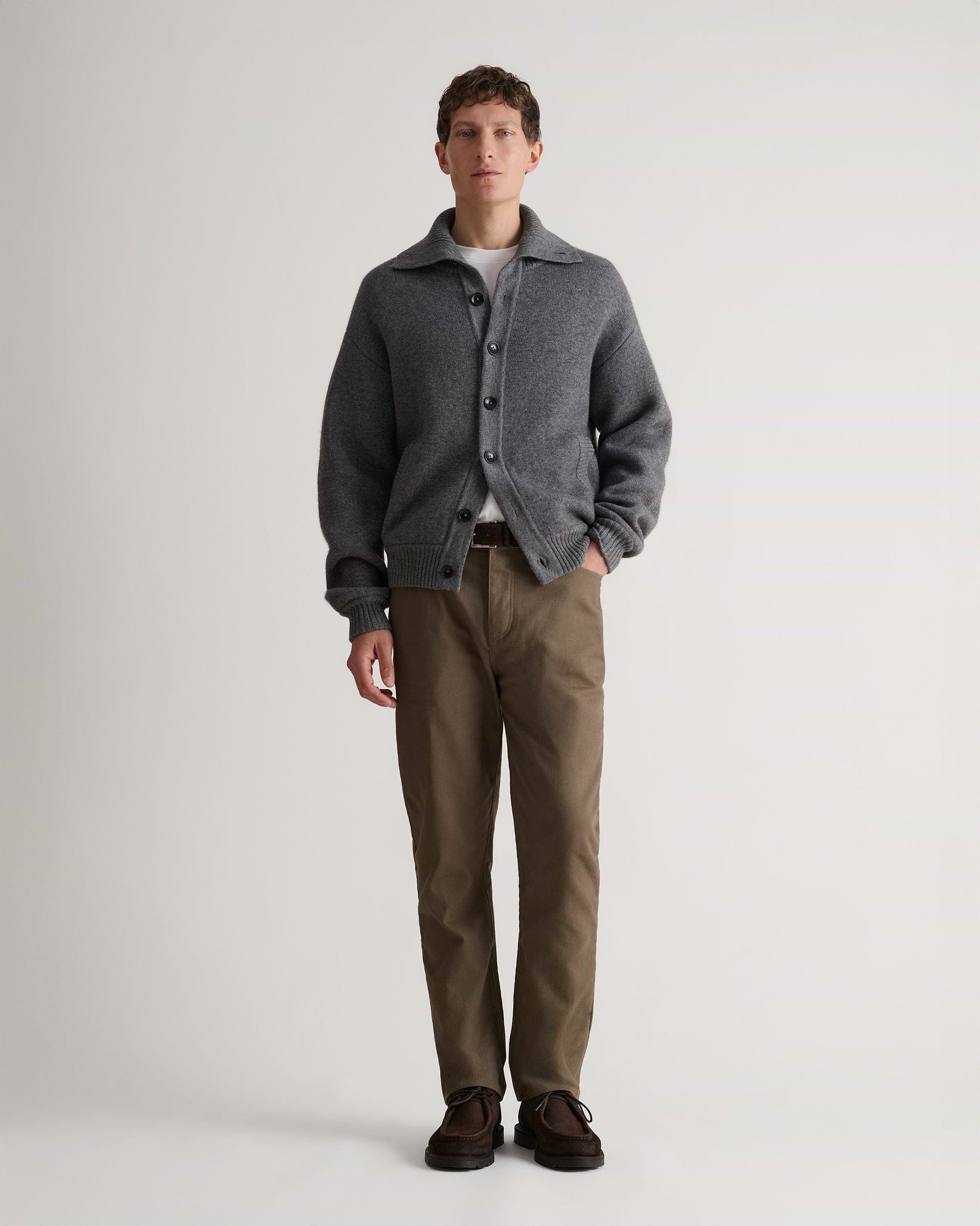 Men's Cashmere Merino Buttoned Cardigan - Steel