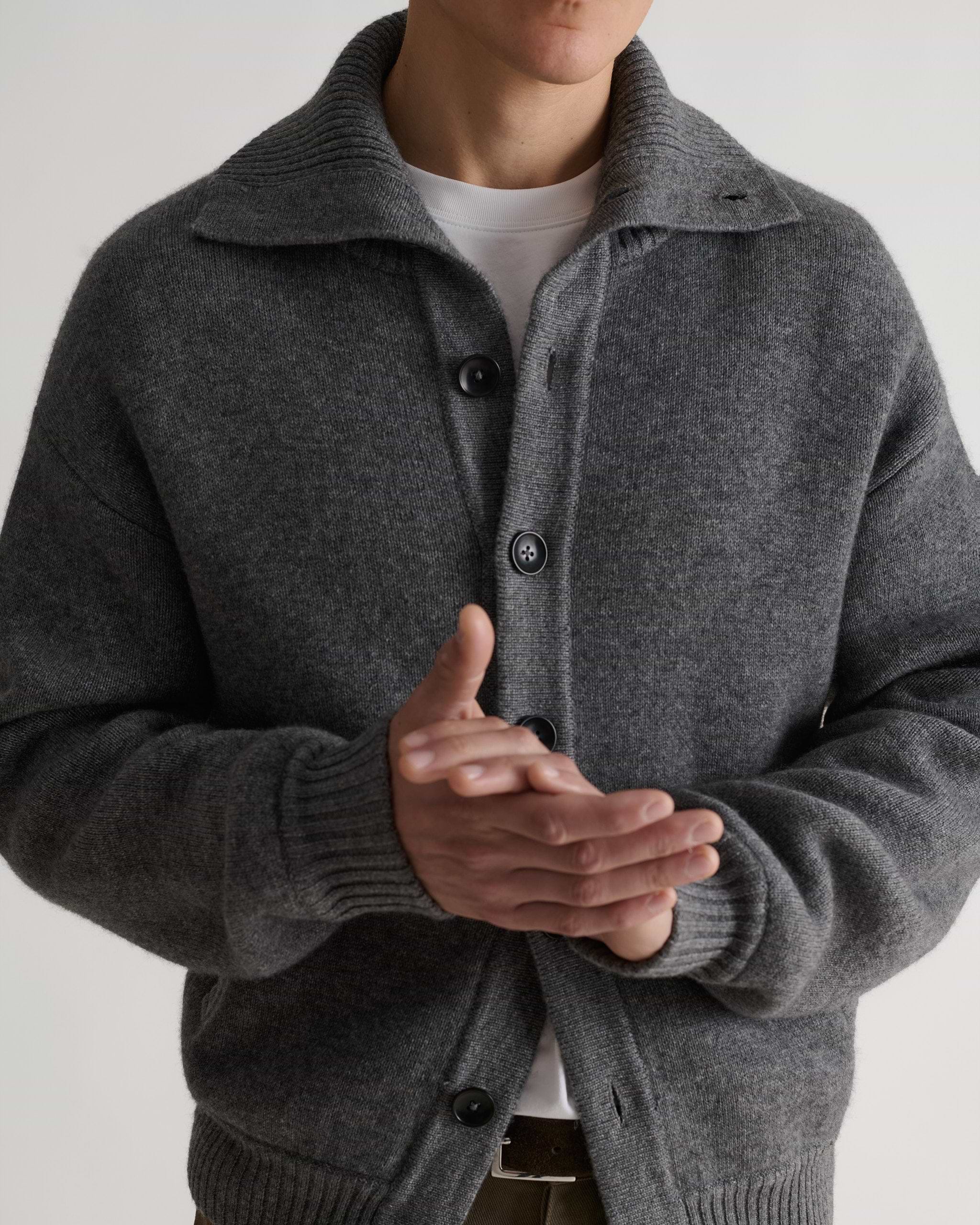 Men's Cashmere Merino Buttoned Cardigan - Steel