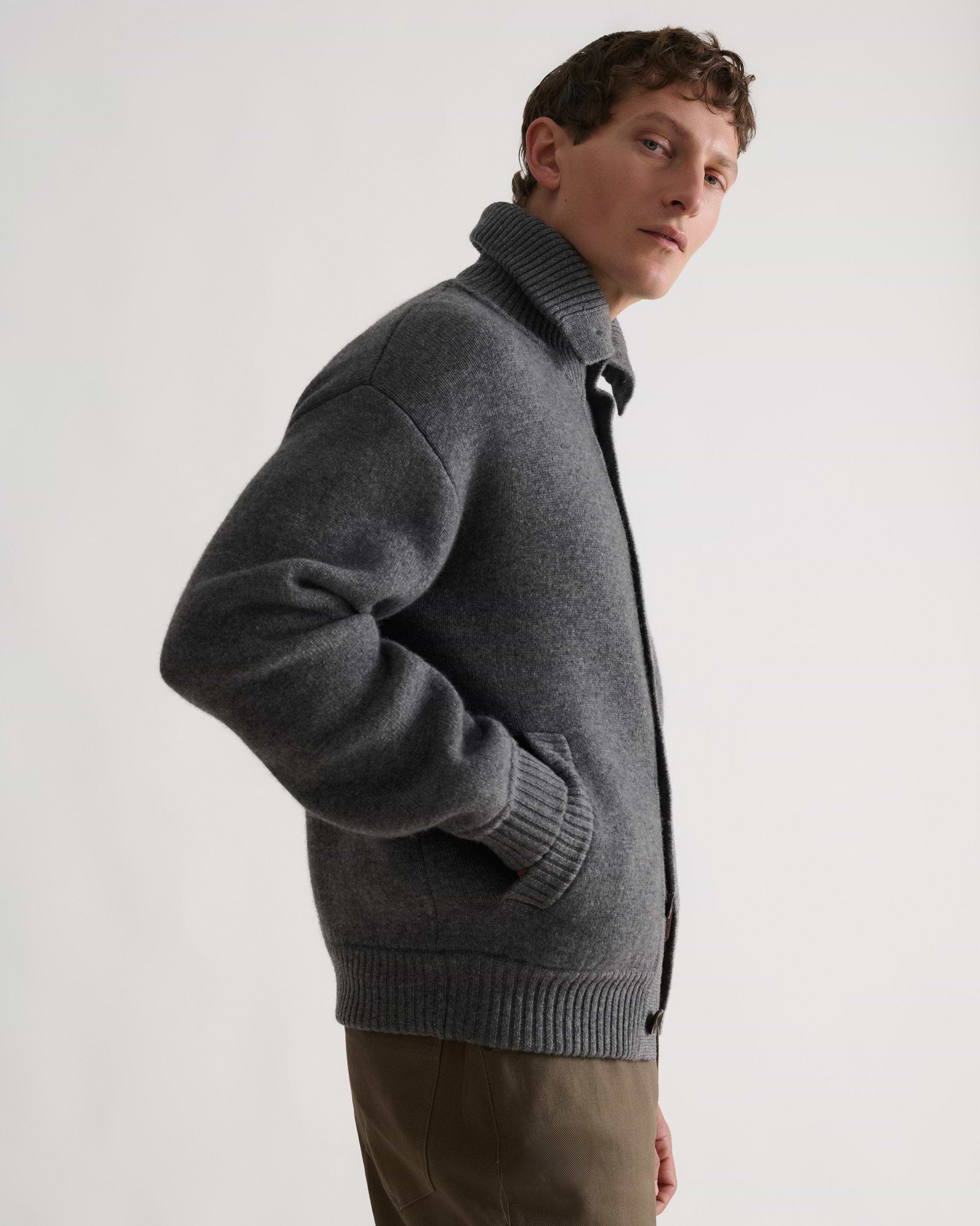 Men's Cashmere Merino Buttoned Cardigan - Steel