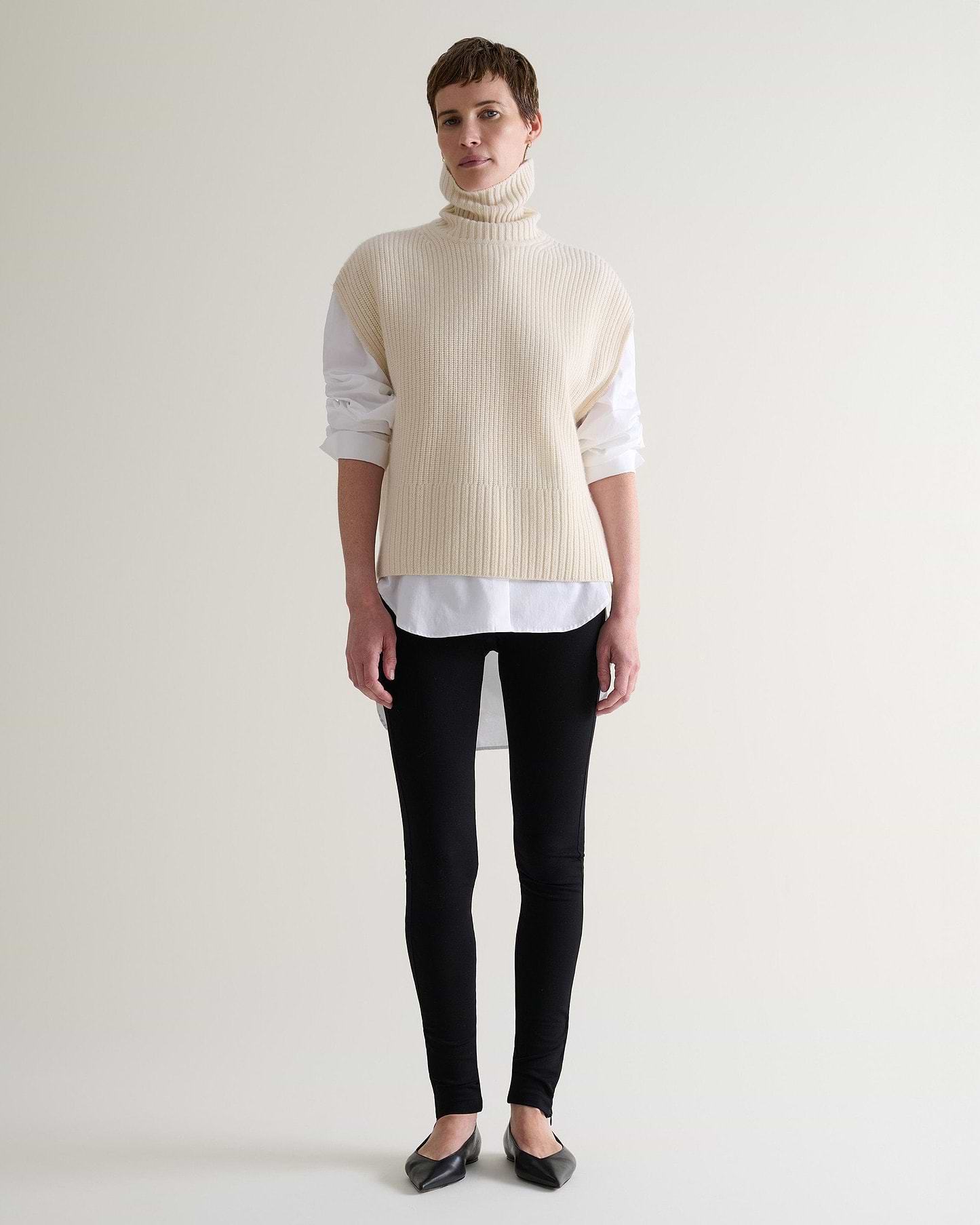 Women's Cashmere Merino Roll Neck Tabard - Buttermilk