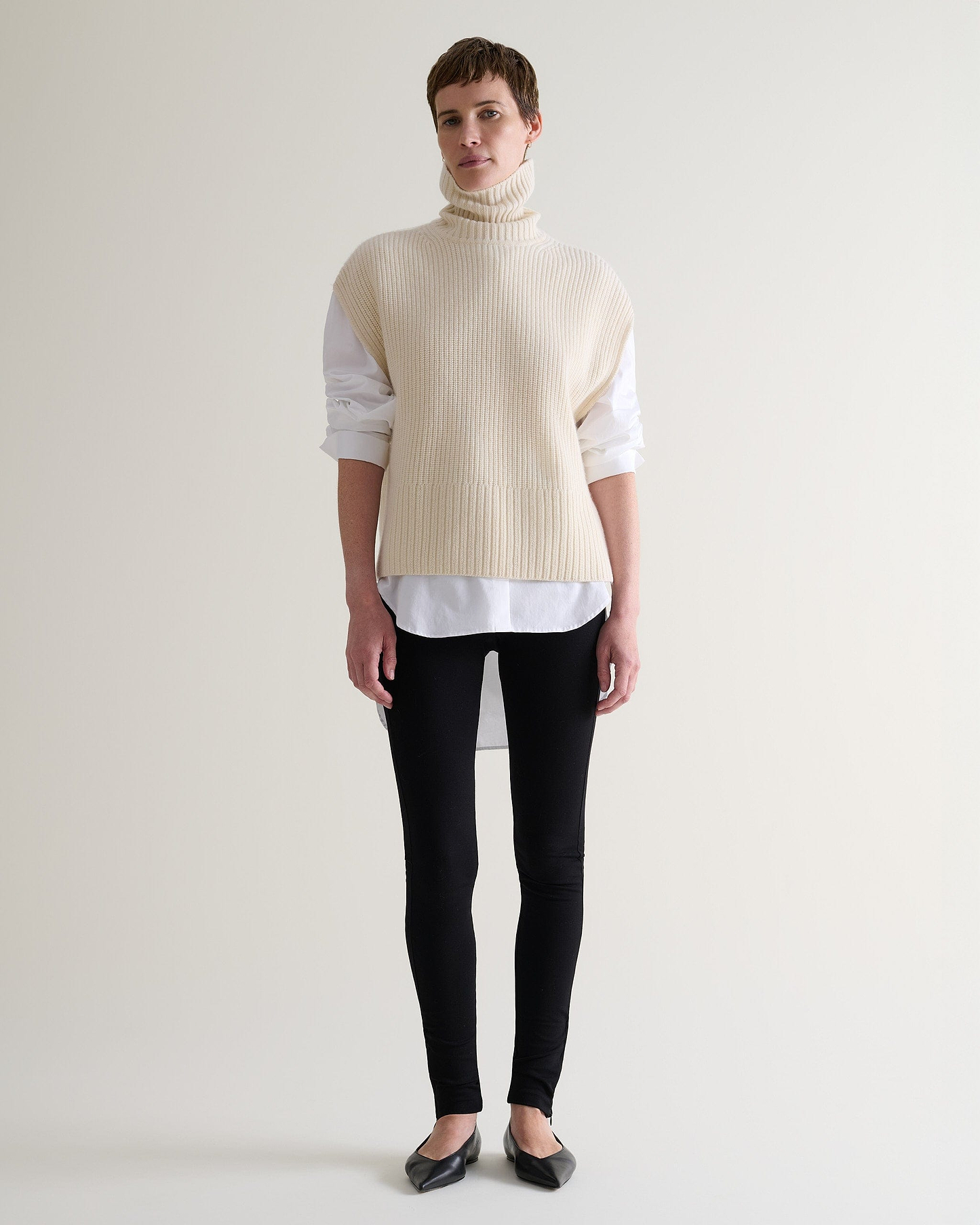 Women's Cashmere Merino Roll Neck Tabard - Buttermilk