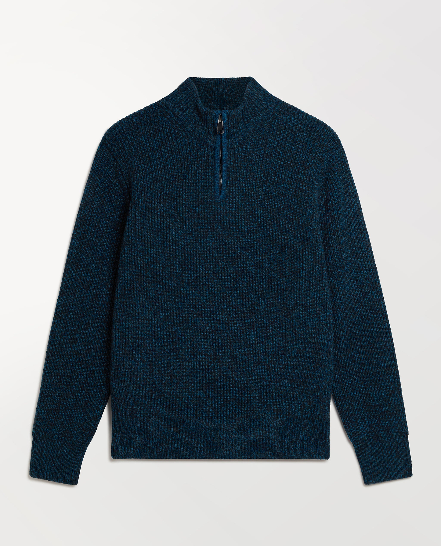 Men's Cashmere Merino Fishermans Rib 1/4 Zip Jumper - Mood Indigo Mouline