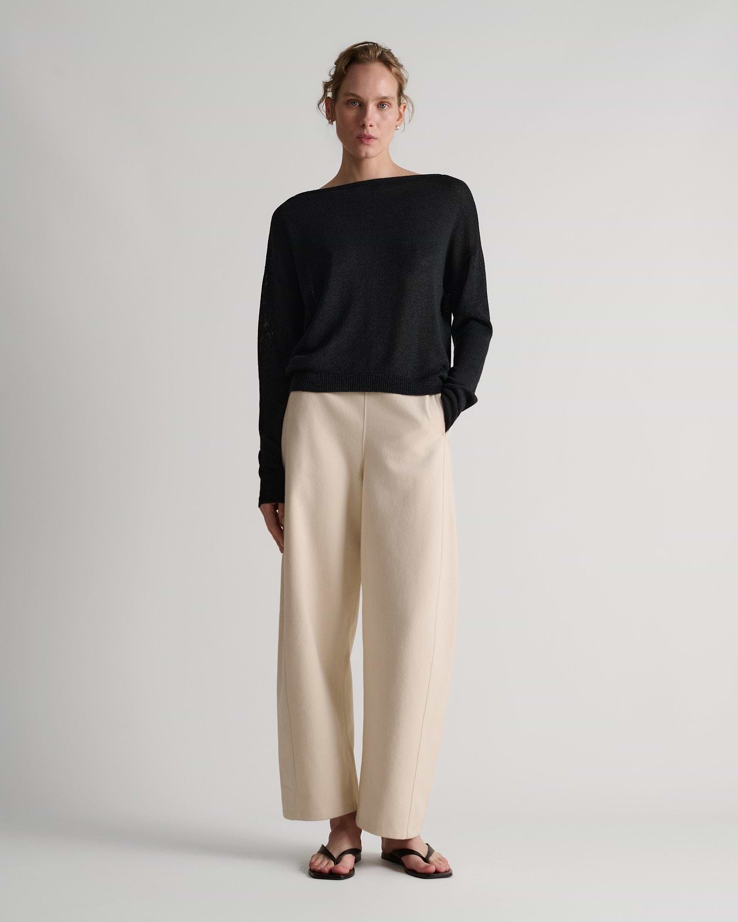 Women's Paper Yarn Slash Neck Jumper - Black
