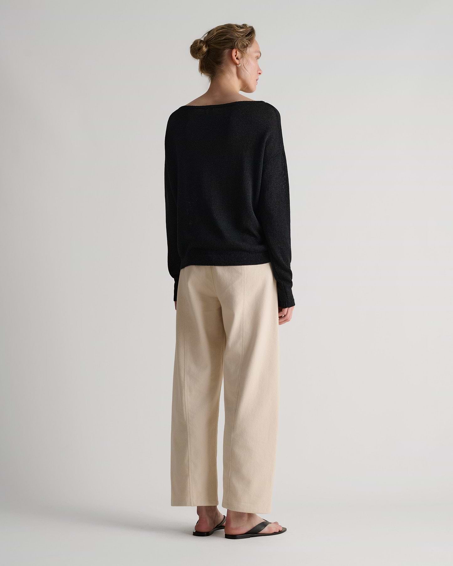 Women's Paper Yarn Slash Neck Jumper - Black