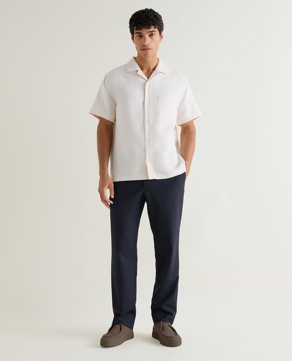 Men's Cotton Camp Collar Shirt - Ecru