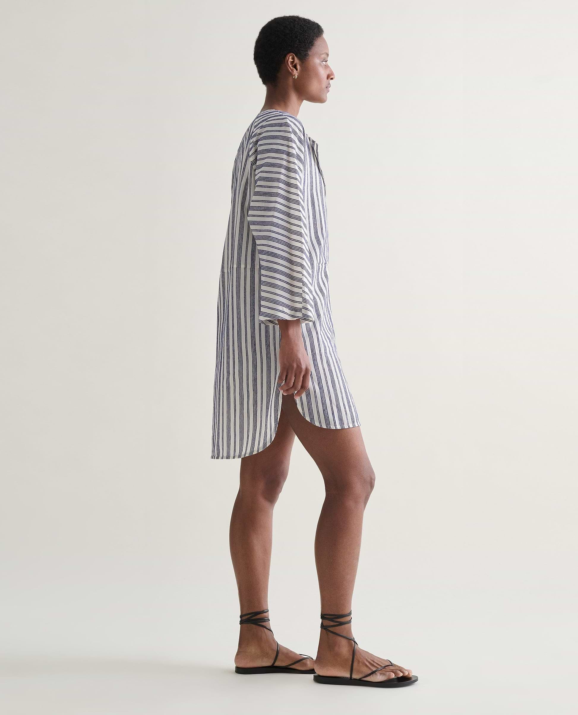 Women's Cotton Gauze Tunic Dress - Navy Stripe