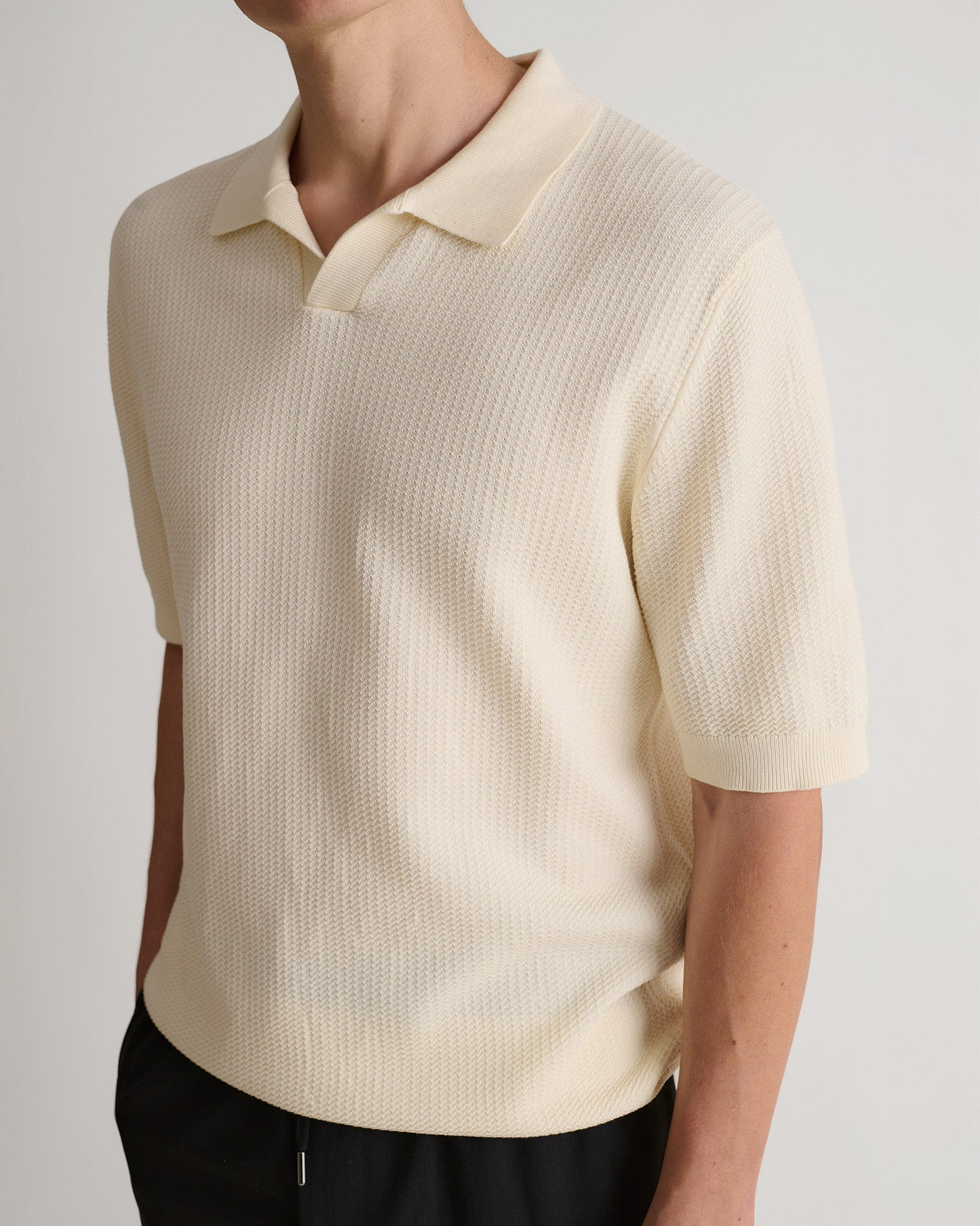 Men's Cotton Textured Knit Polo - Parchment