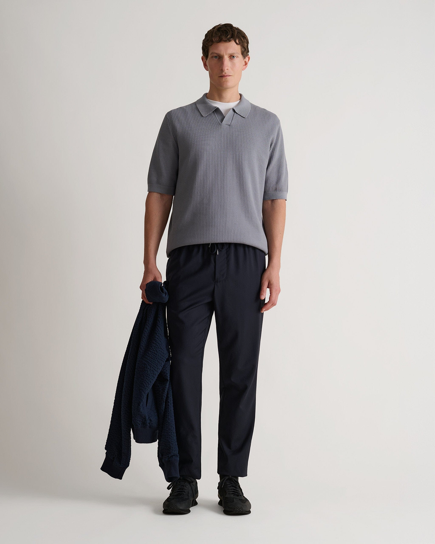 Men's Cotton Textured Knit Polo - Shadow Grey