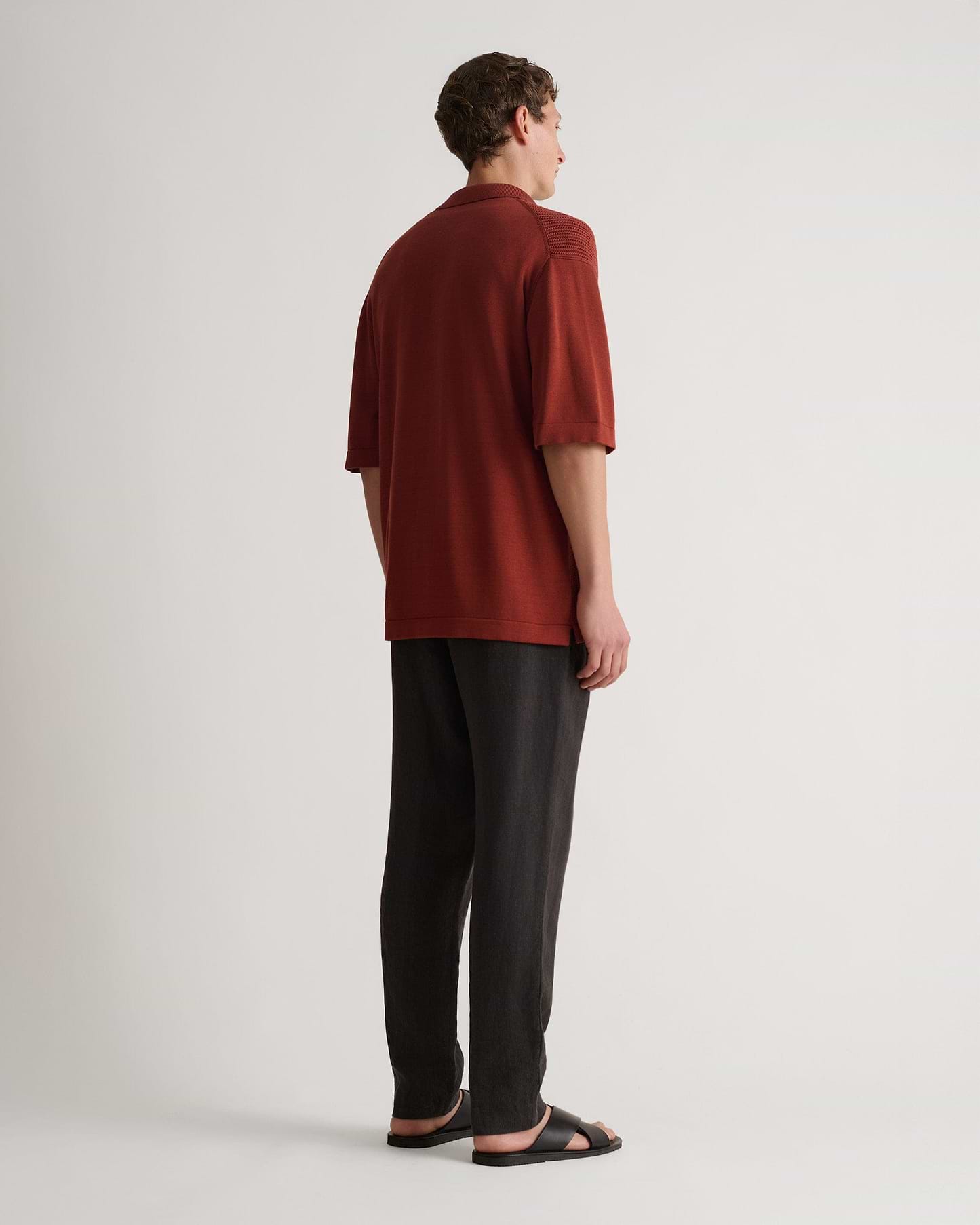 Men's Cotton Textured Knit Shirt - Burnt Sienna