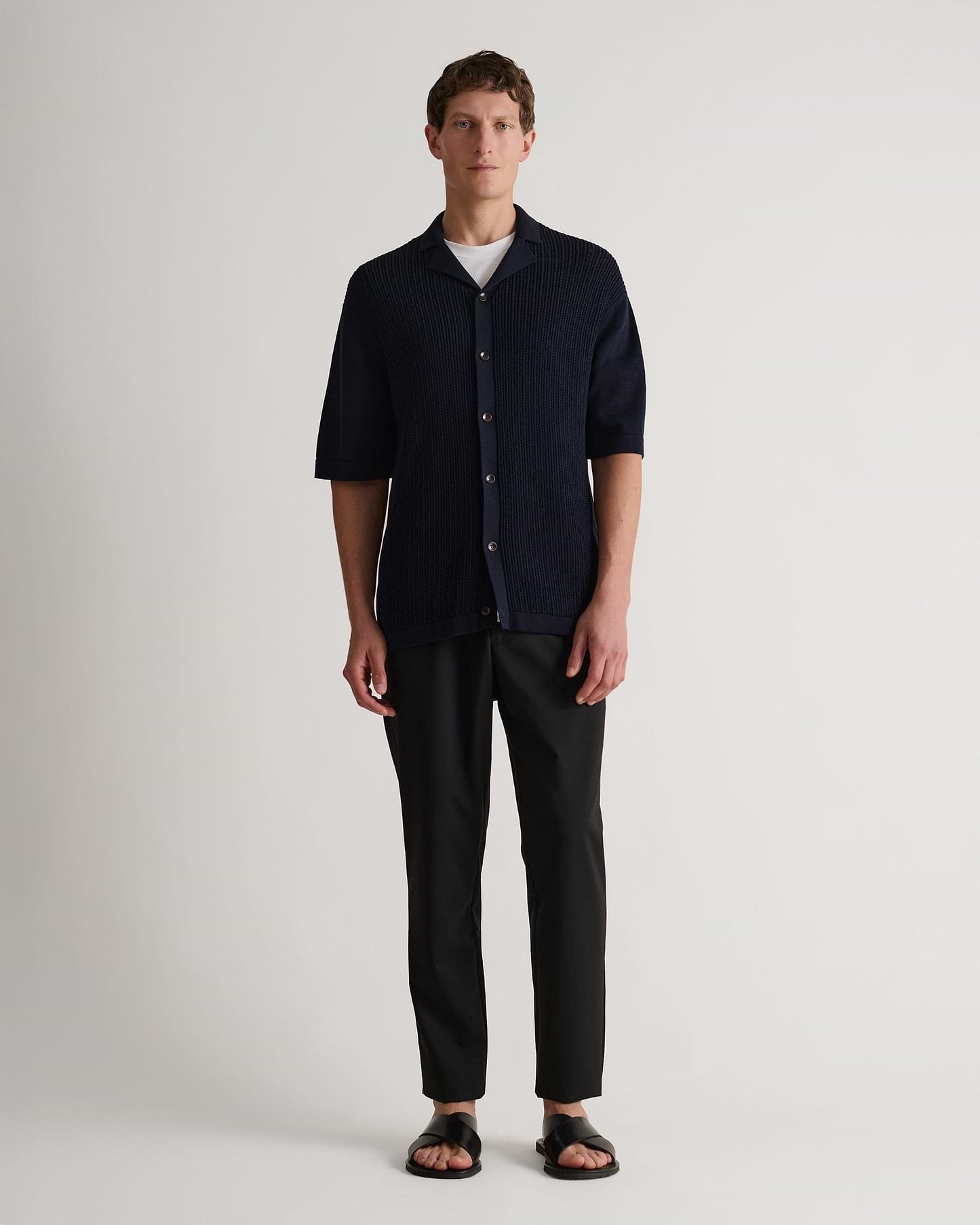 Men's Cotton Textured Knit Shirt - Navy