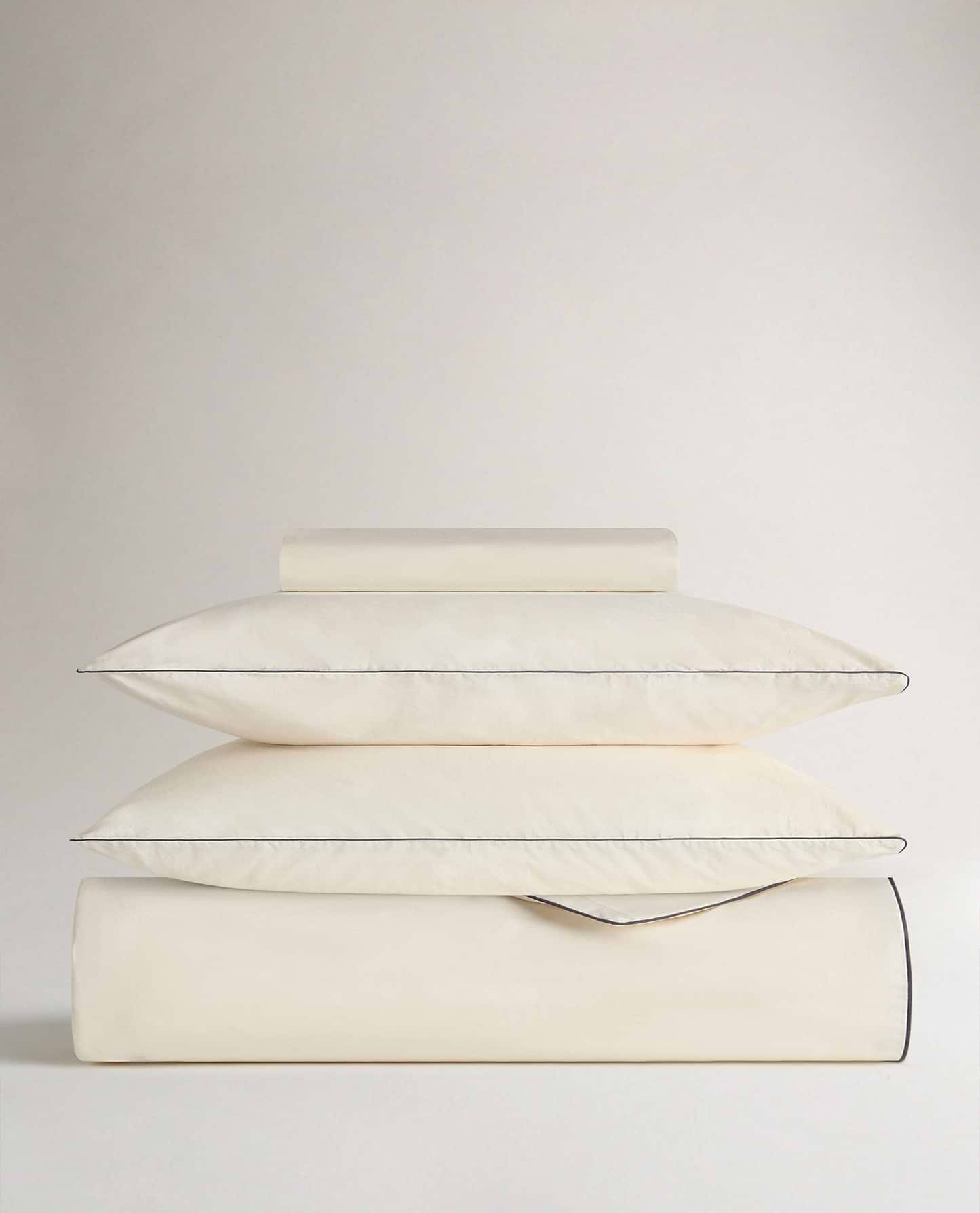 Crisp & Cool Organic Cotton Duvet Set - Buttermilk Black Piping