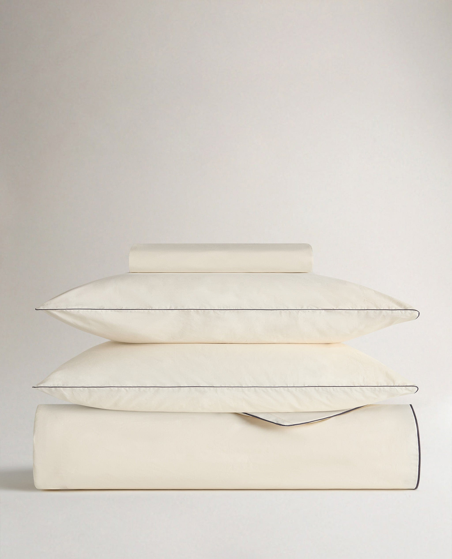 Crisp & Cool Organic Cotton Duvet Set - Buttermilk Black Piping