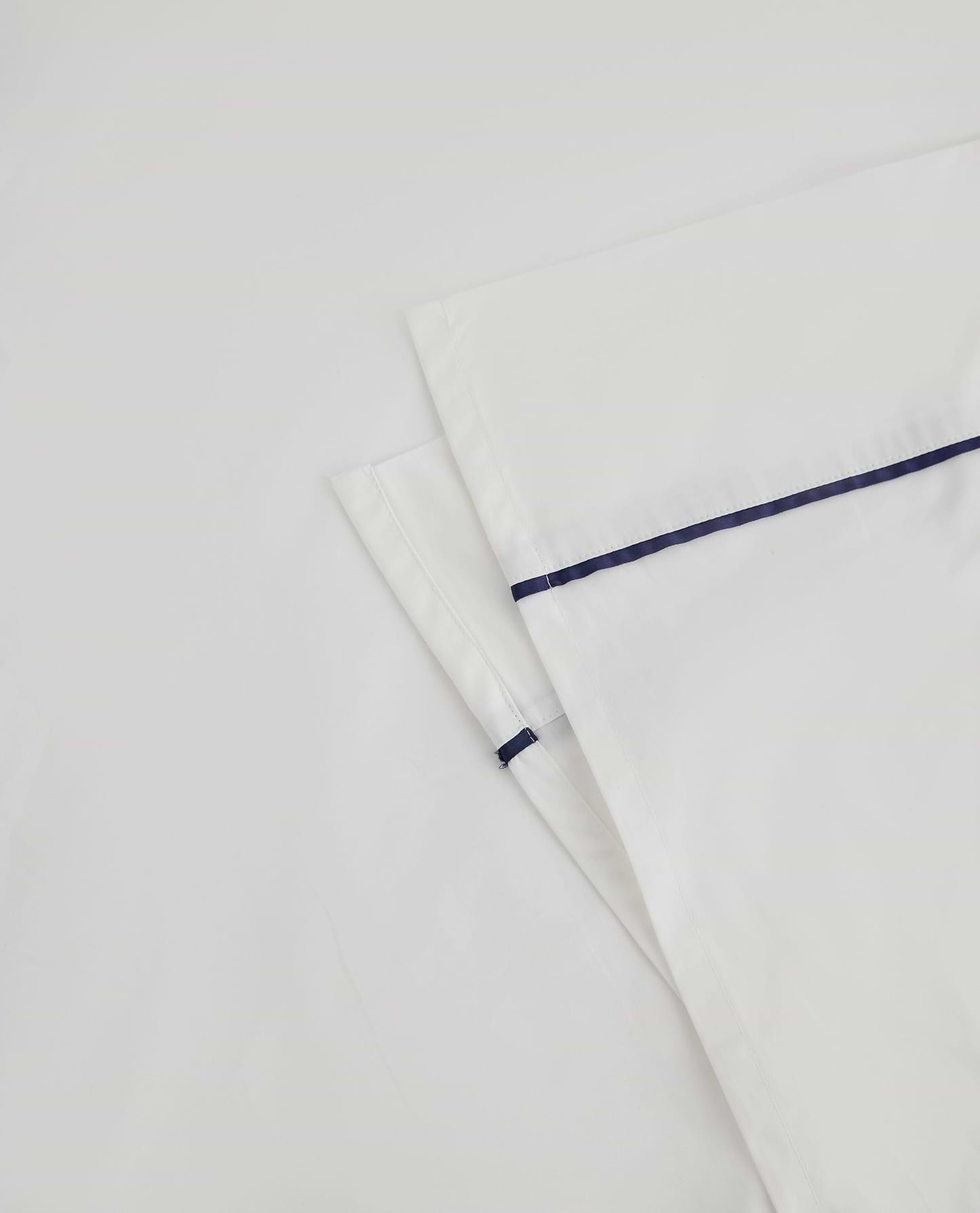The Crisp & Cool Organic Sheet Set - White Navy Piping