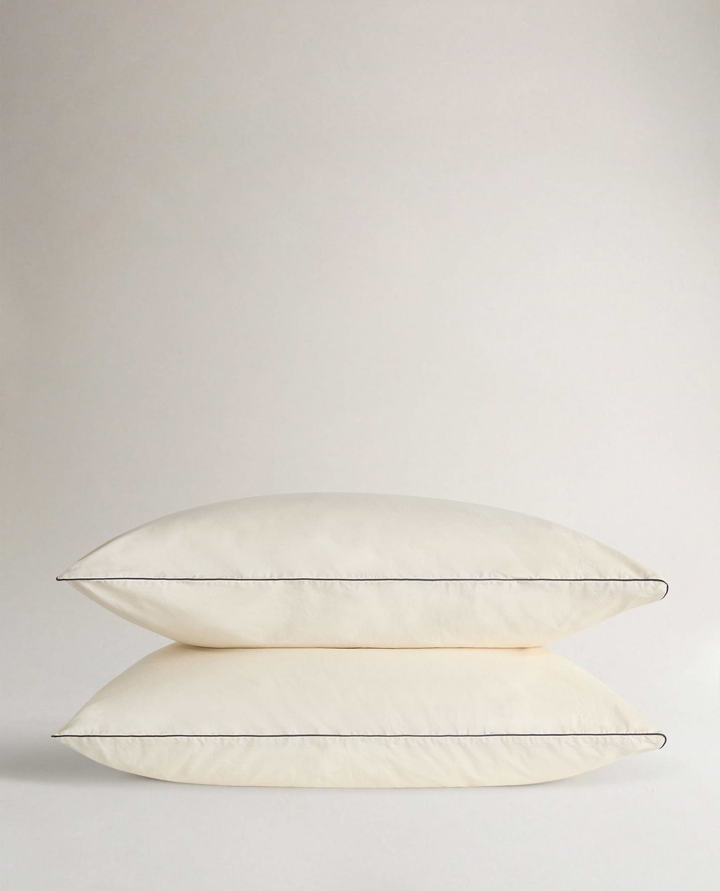 Crisp & Cool Organic Cotton Pillowcase Set - Buttermilk Black Piping