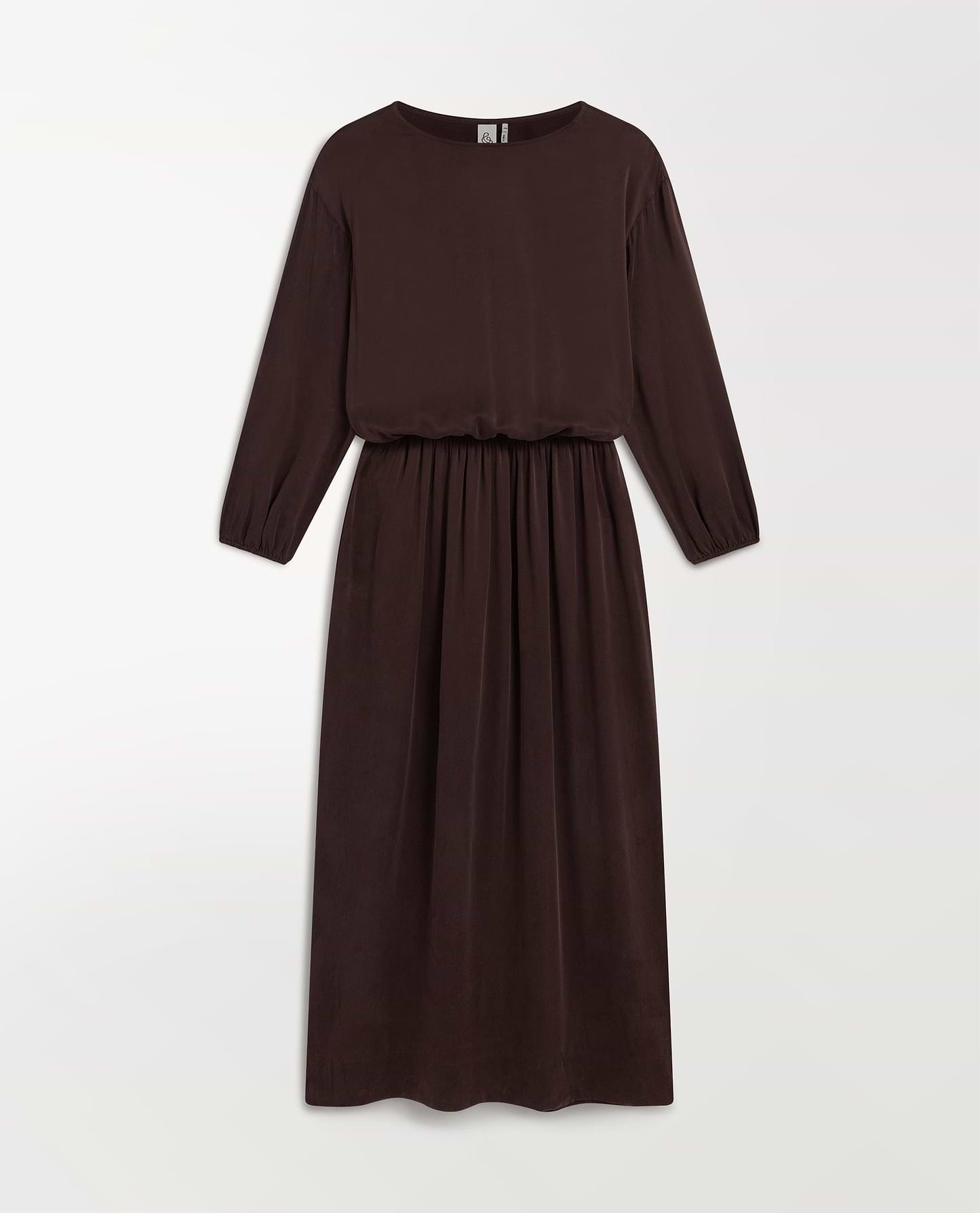 Women's Gathered Waist Easy-Silk Dress - Umber