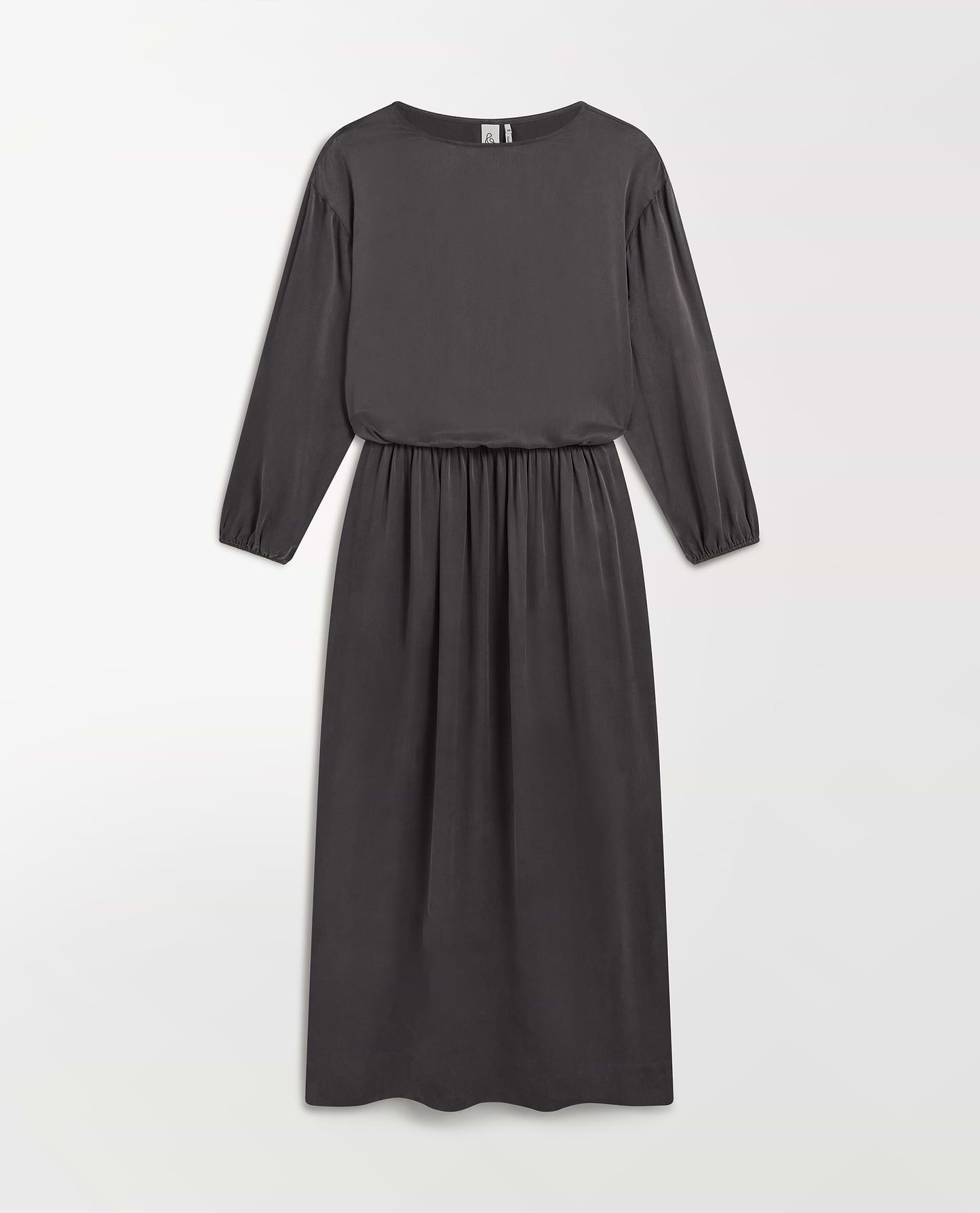 Women's Gathered Waist Easy-Silk Dress - Washed Black