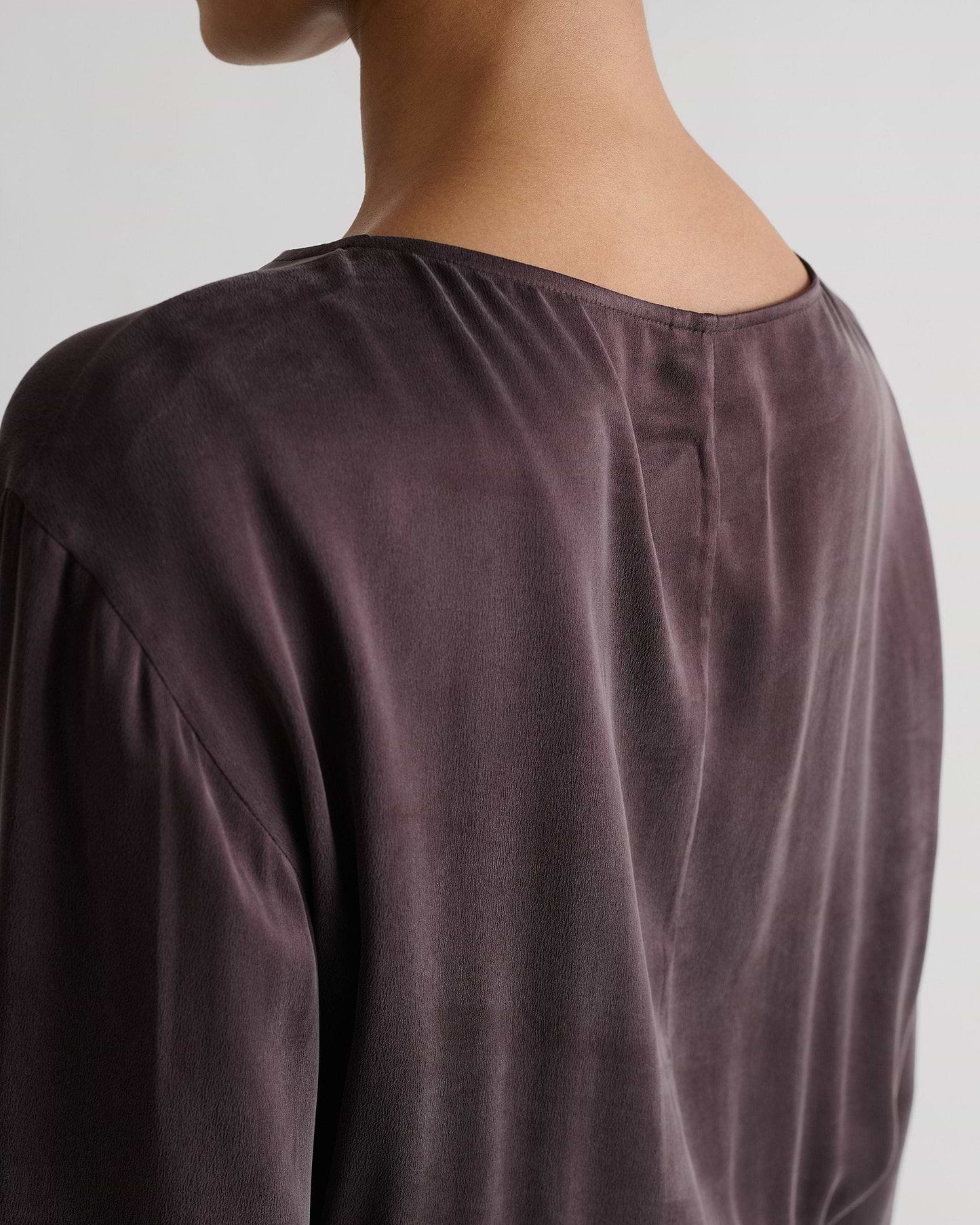 Women's Gathered Waist Easy-Silk Dress - Umber