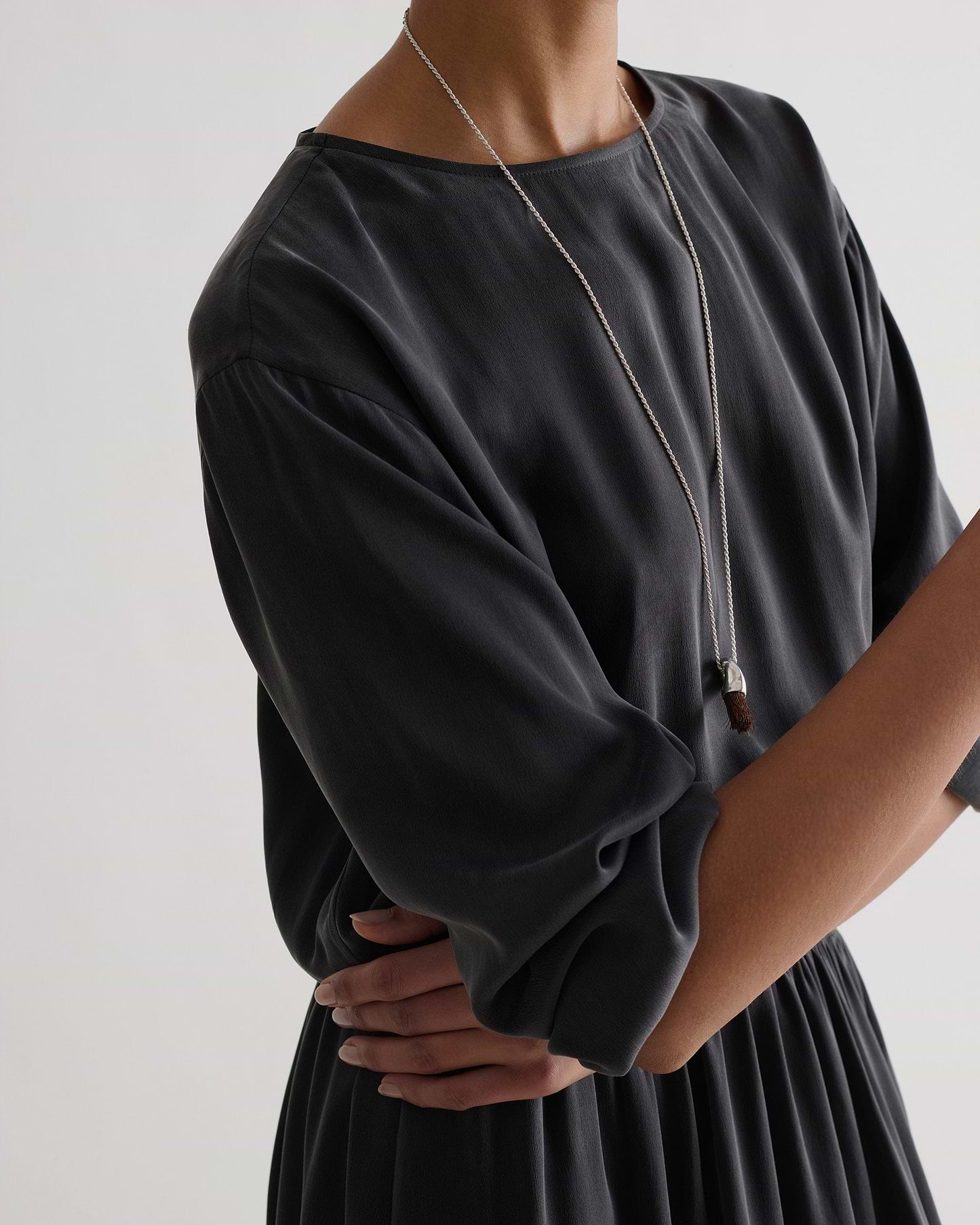 Women's Gathered Waist Easy-Silk Dress - Washed Black