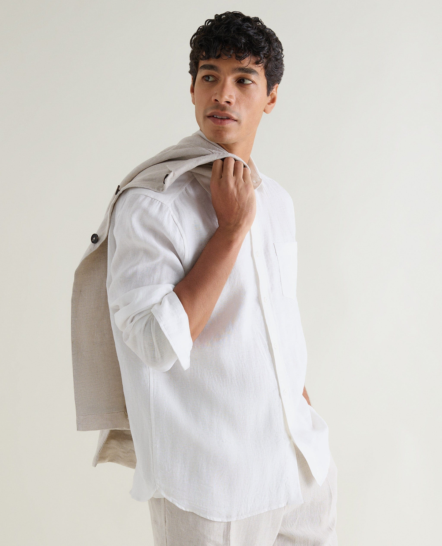 Men's European Flax Linen Shirt - White