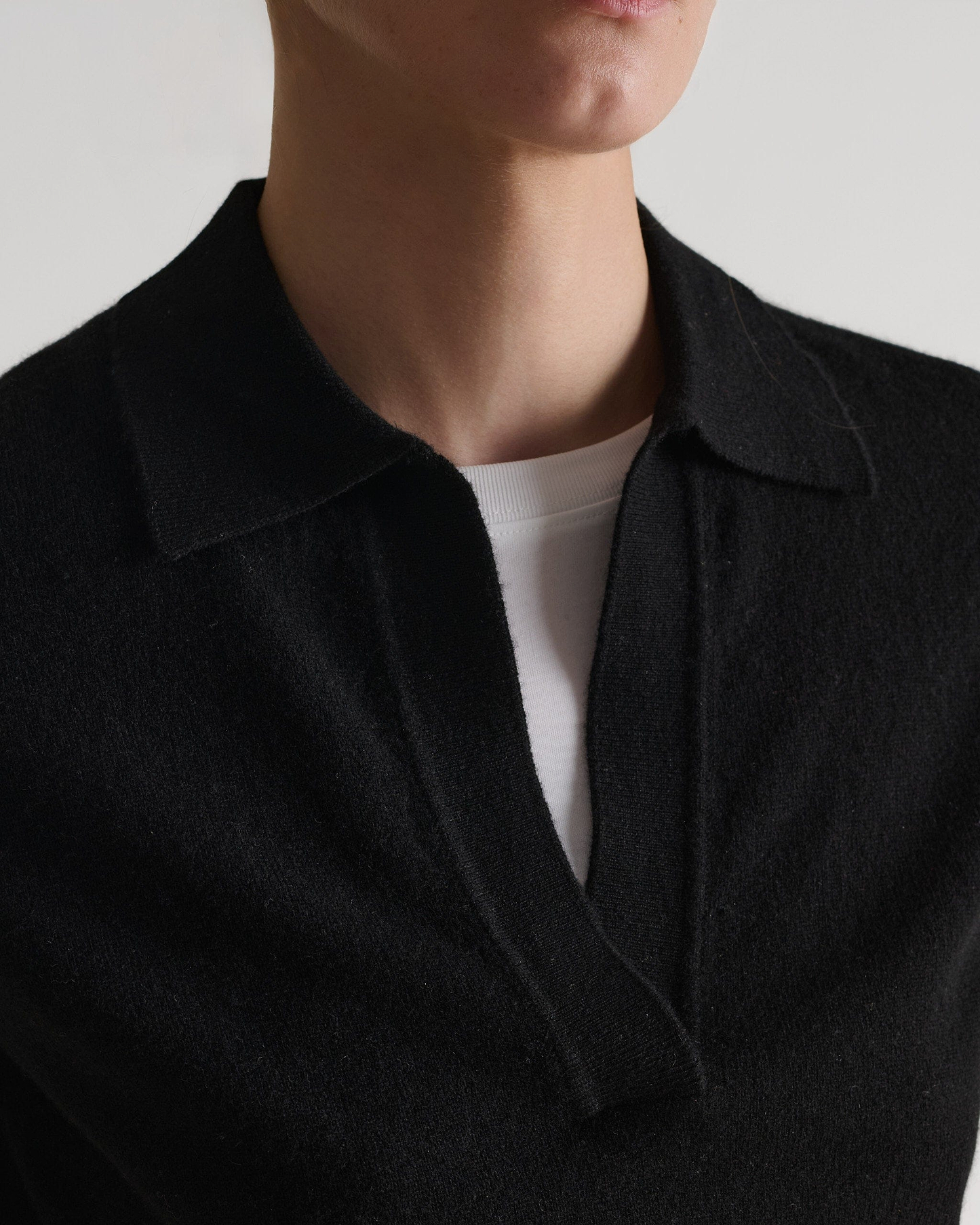 Women's Finest Cashmere Open Collar Polo - Black