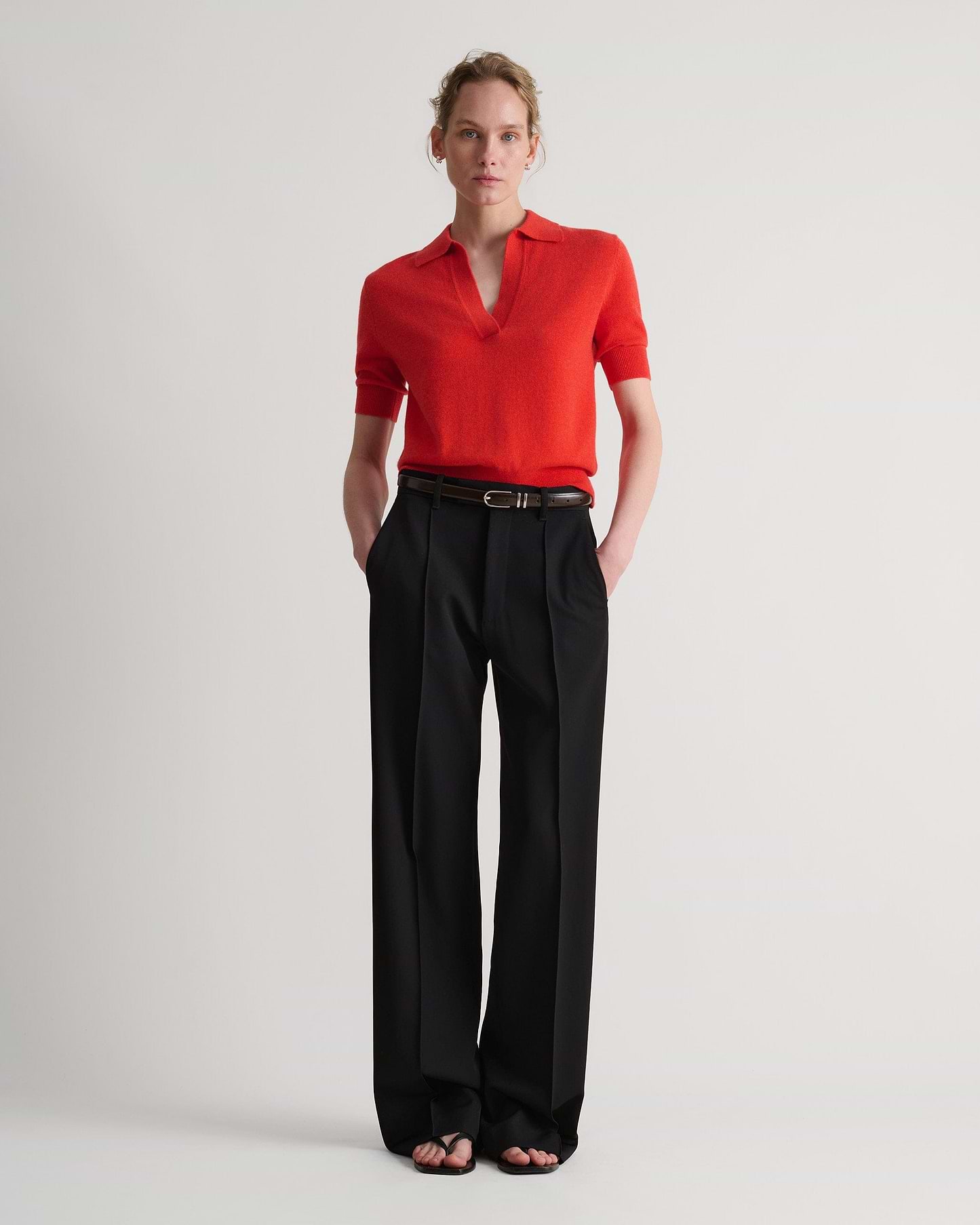 Women's Finest Cashmere Open Collar Polo - Poppy