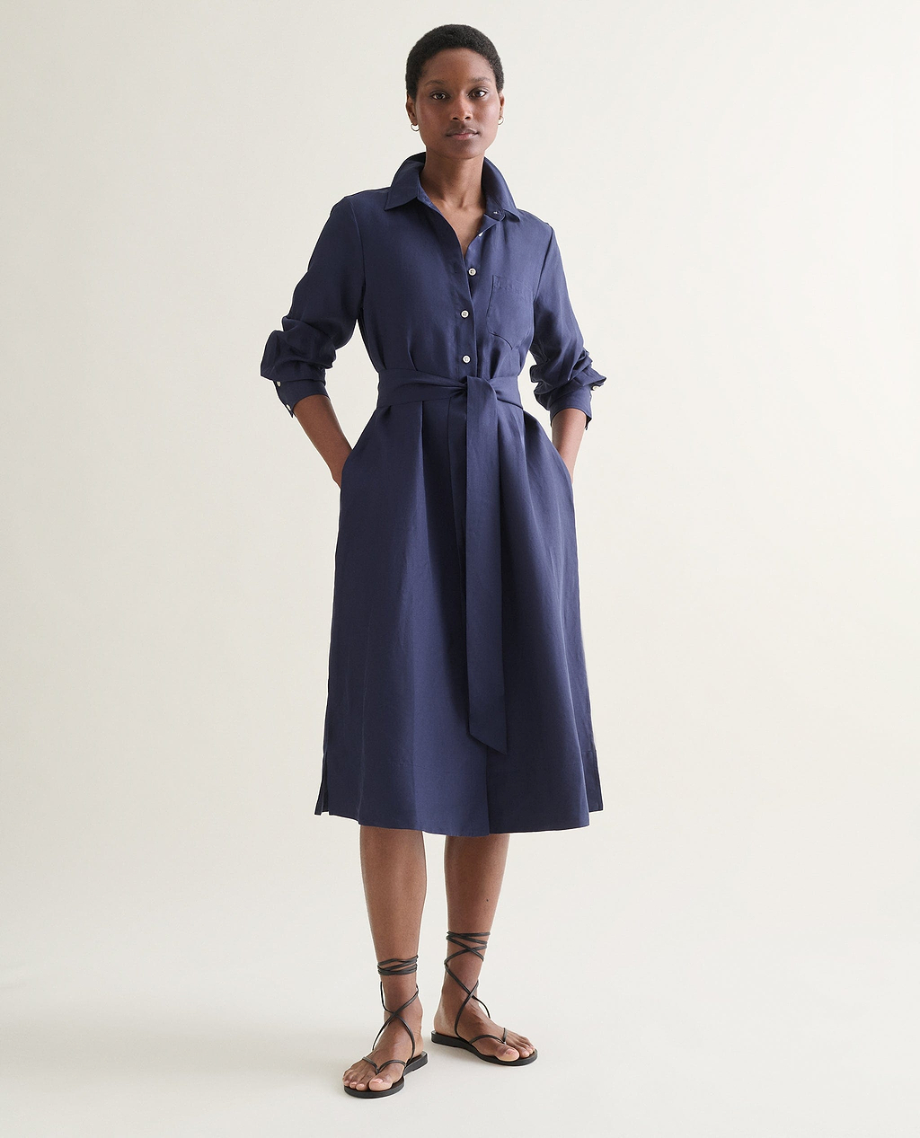 navy blue shirt dress Women's Future-Linen Size:M 10-12 10BYESUMMER2026 Lightweight and comfortable Jenna Ortega Wore a