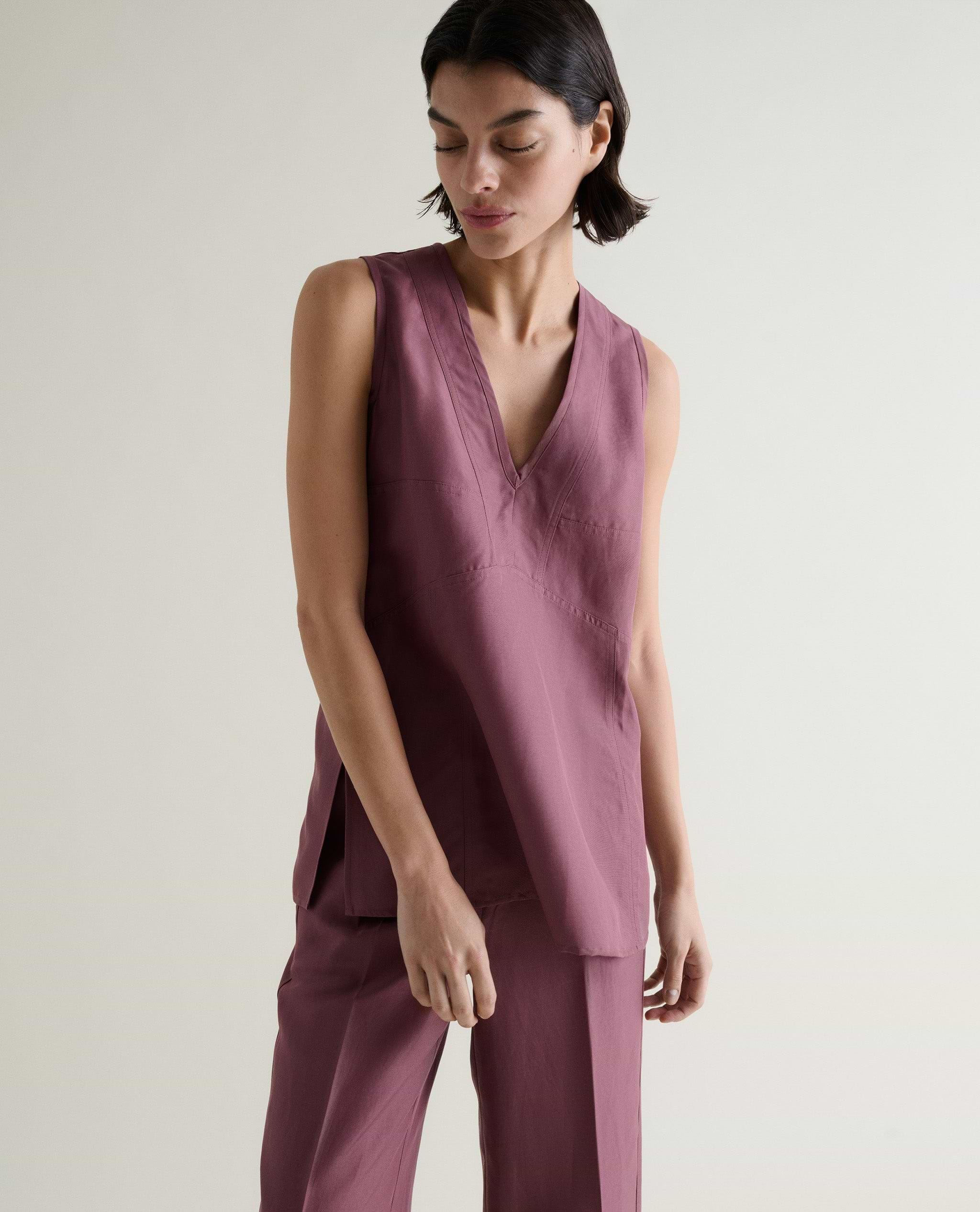 Women's Future-Linen V Neck Tunic Top - Smoky Lilac