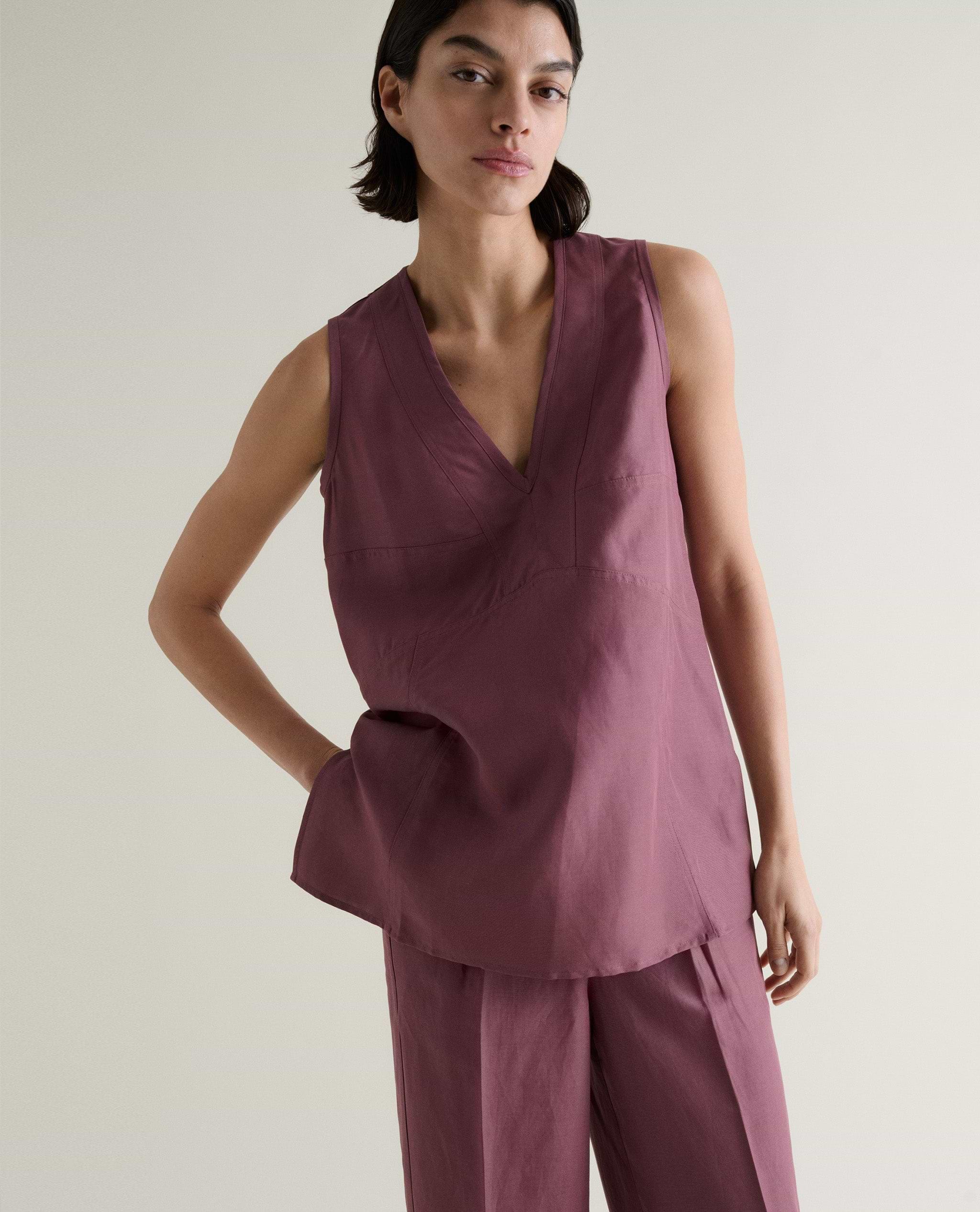 Women's Future-Linen V Neck Tunic Top - Smoky Lilac