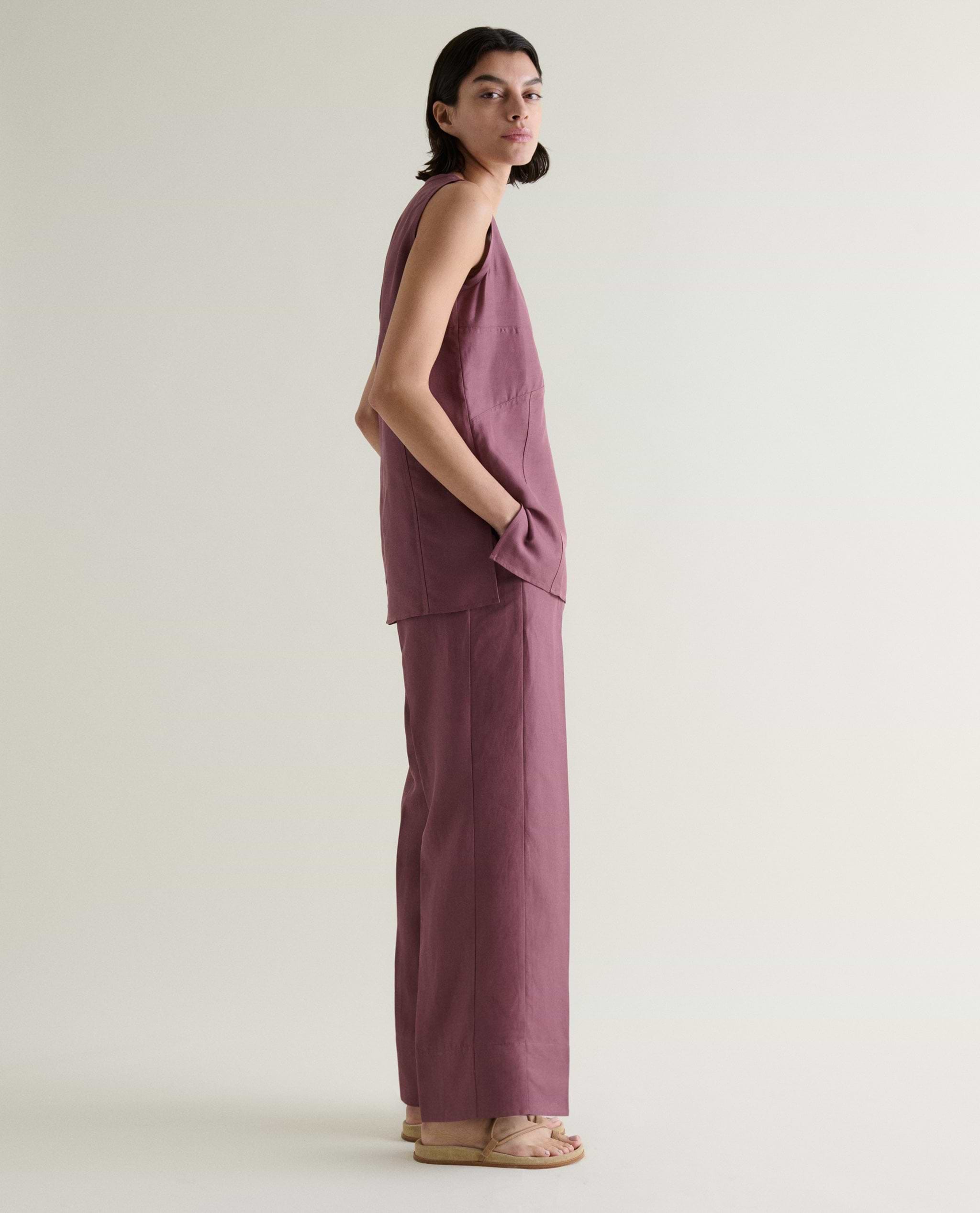 Women's Future-Linen V Neck Tunic Top - Smoky Lilac