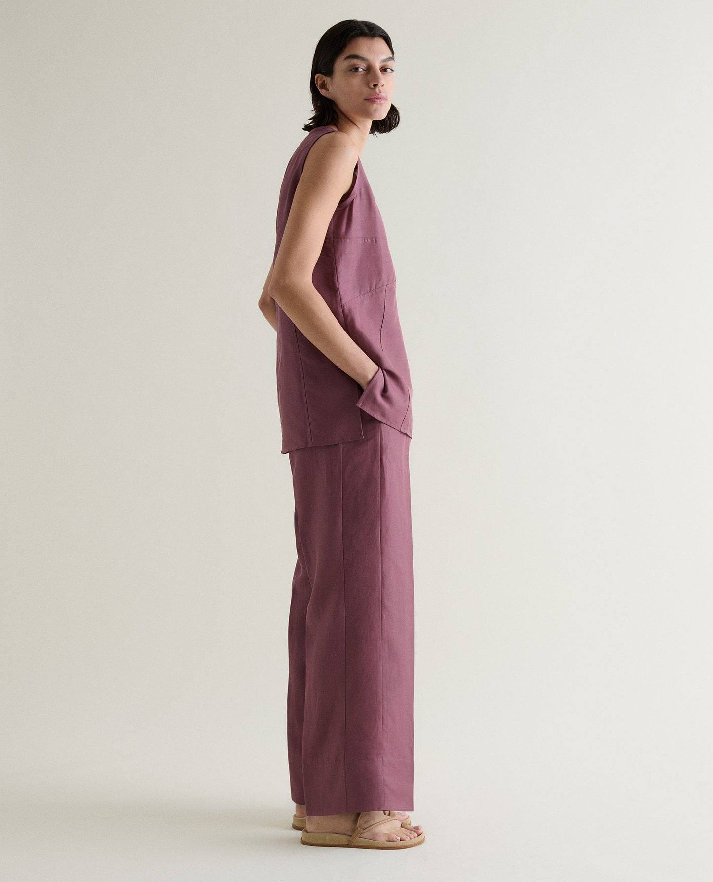 Women's Future-Linen V Neck Tunic Top - Smoky Lilac