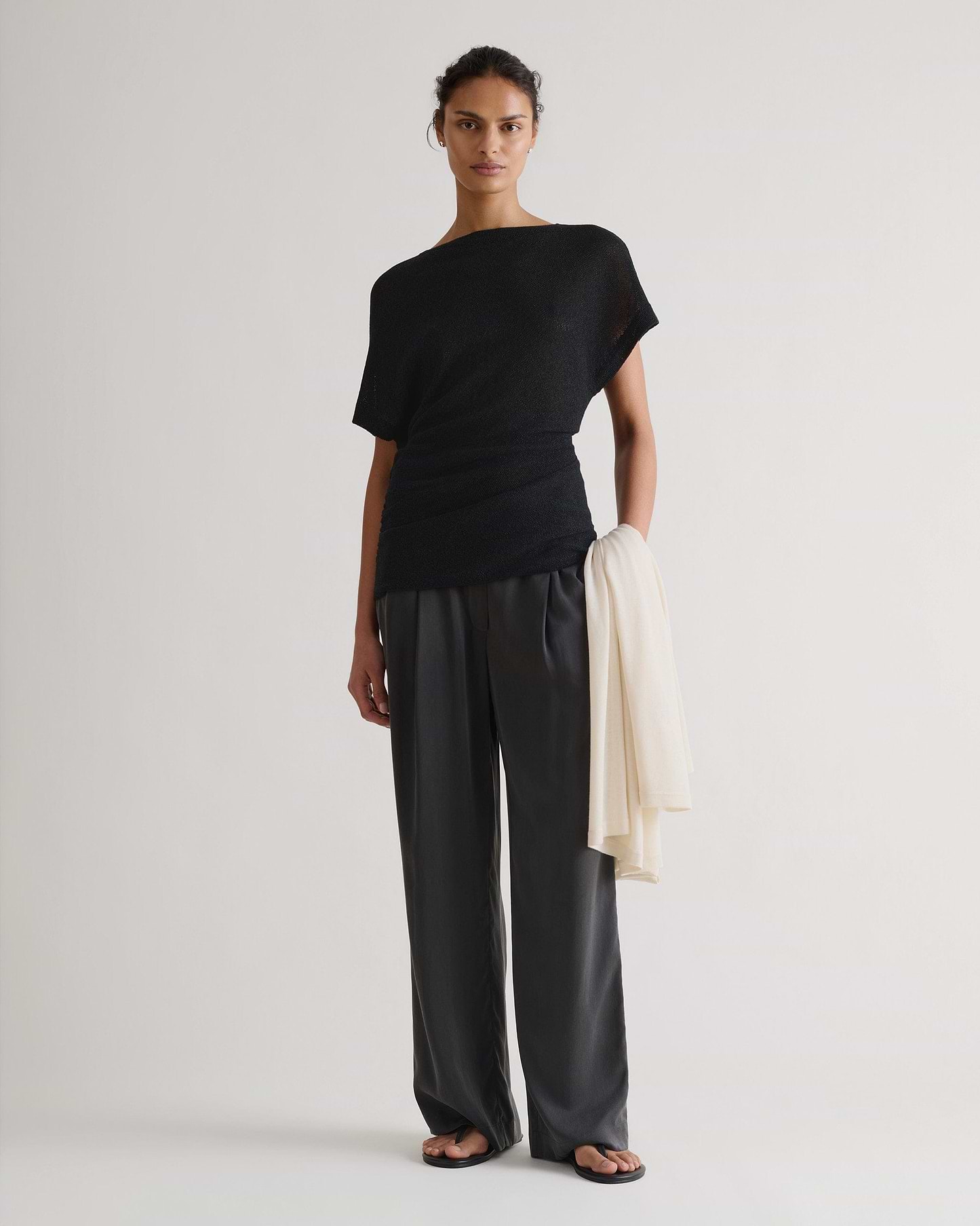 Women's Japanese Paper Yarn Twist Top - Black