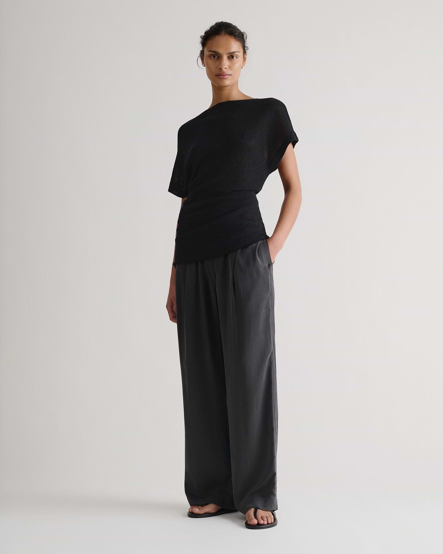 Women's Japanese Paper Yarn Twist Top - Black