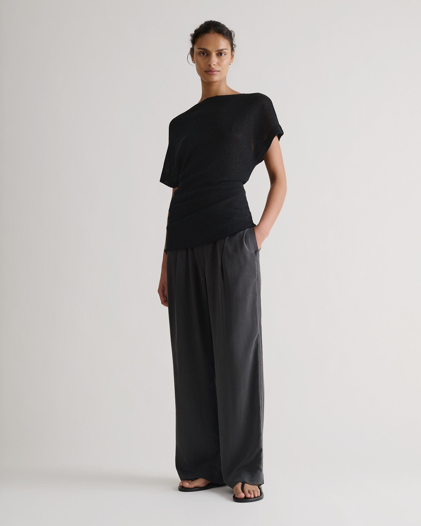Women's Japanese Paper Yarn Twist Top - Black