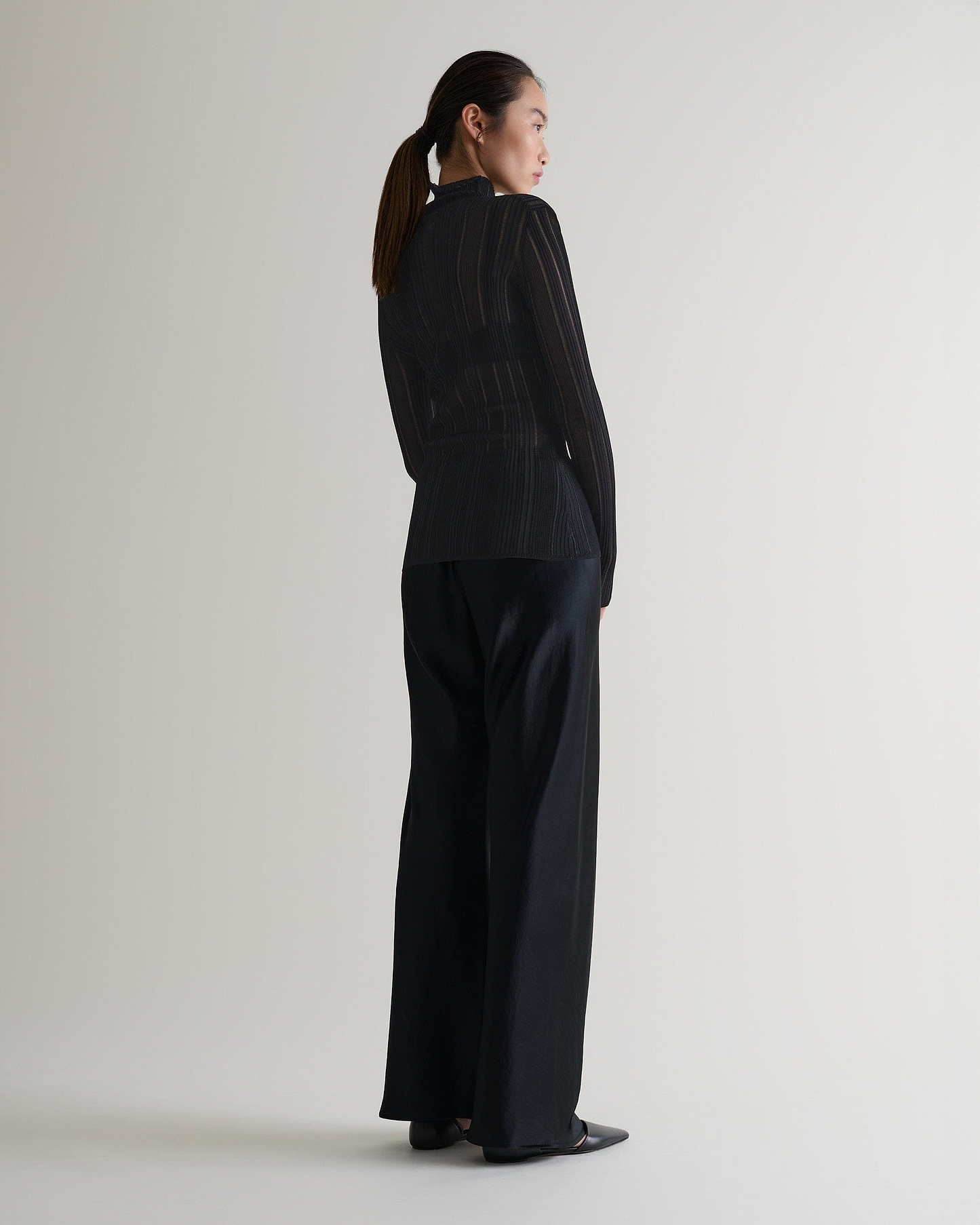Women's Ladder Ribbed Roll Neck Top - Black