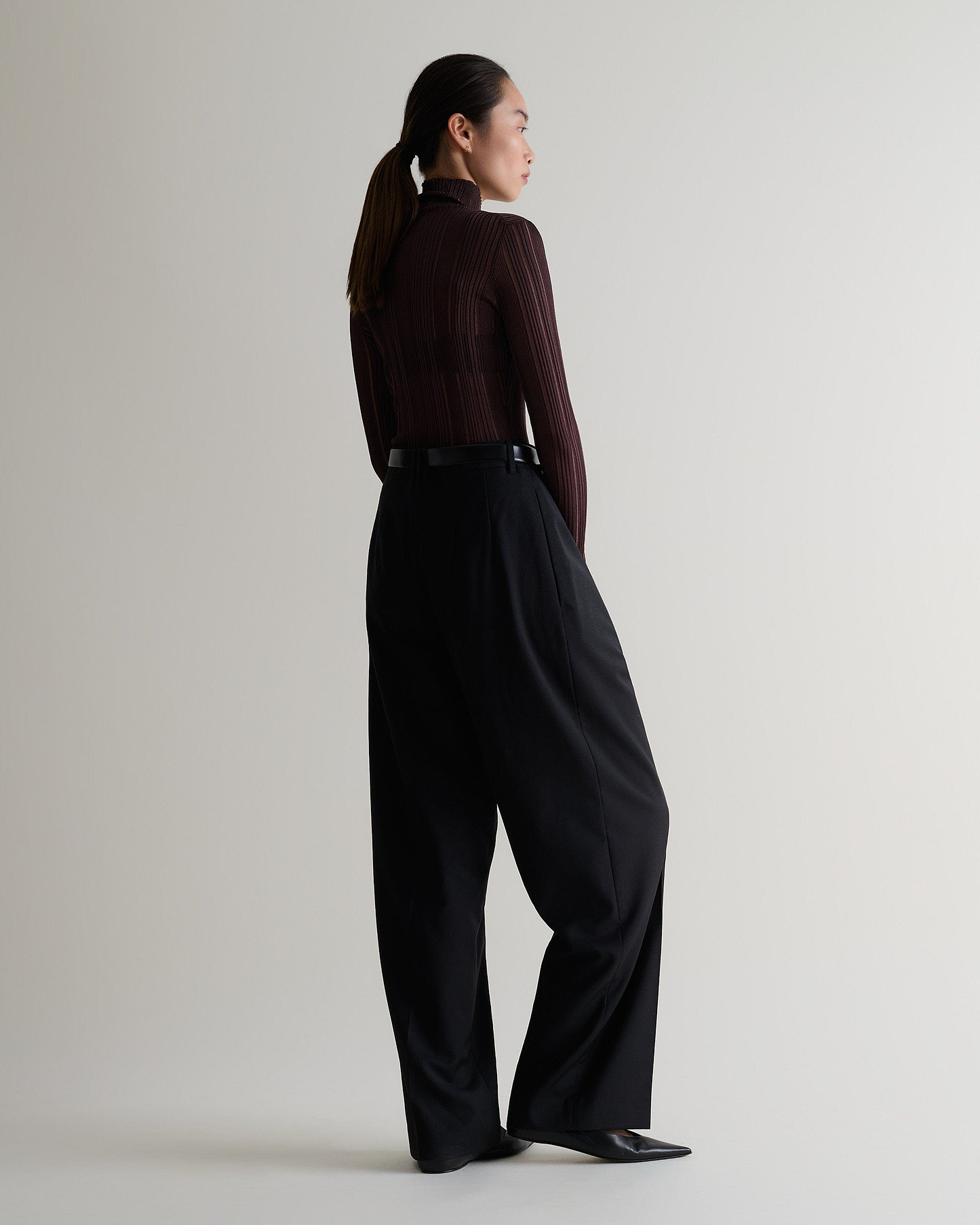 Women's Ladder Ribbed Roll Neck Top - Chocolate