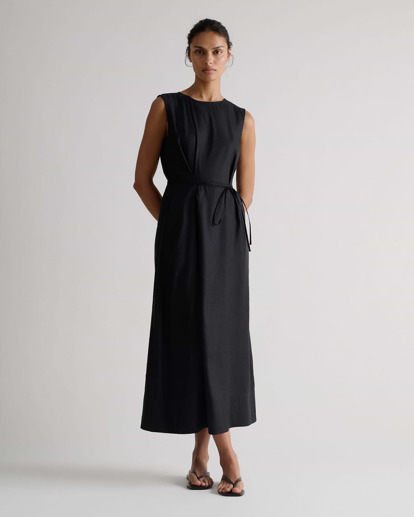 Women's Linen Side Tie Dress - Black