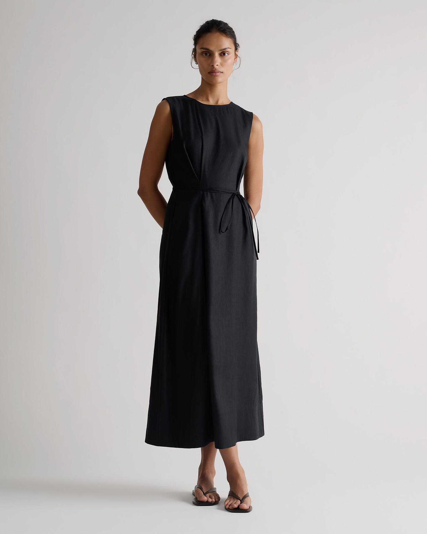 Women's Linen Side Tie Dress - Black