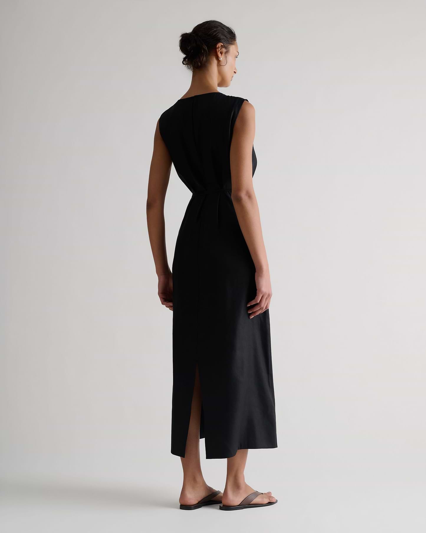 Women's Linen Side Tie Dress - Black