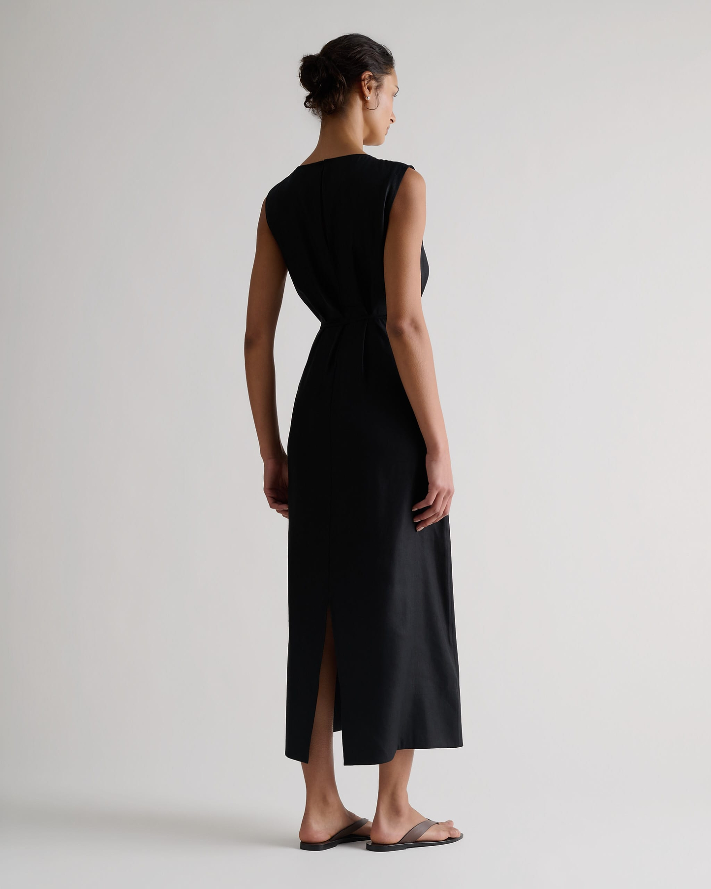 Women's Linen Side Tie Dress - Black