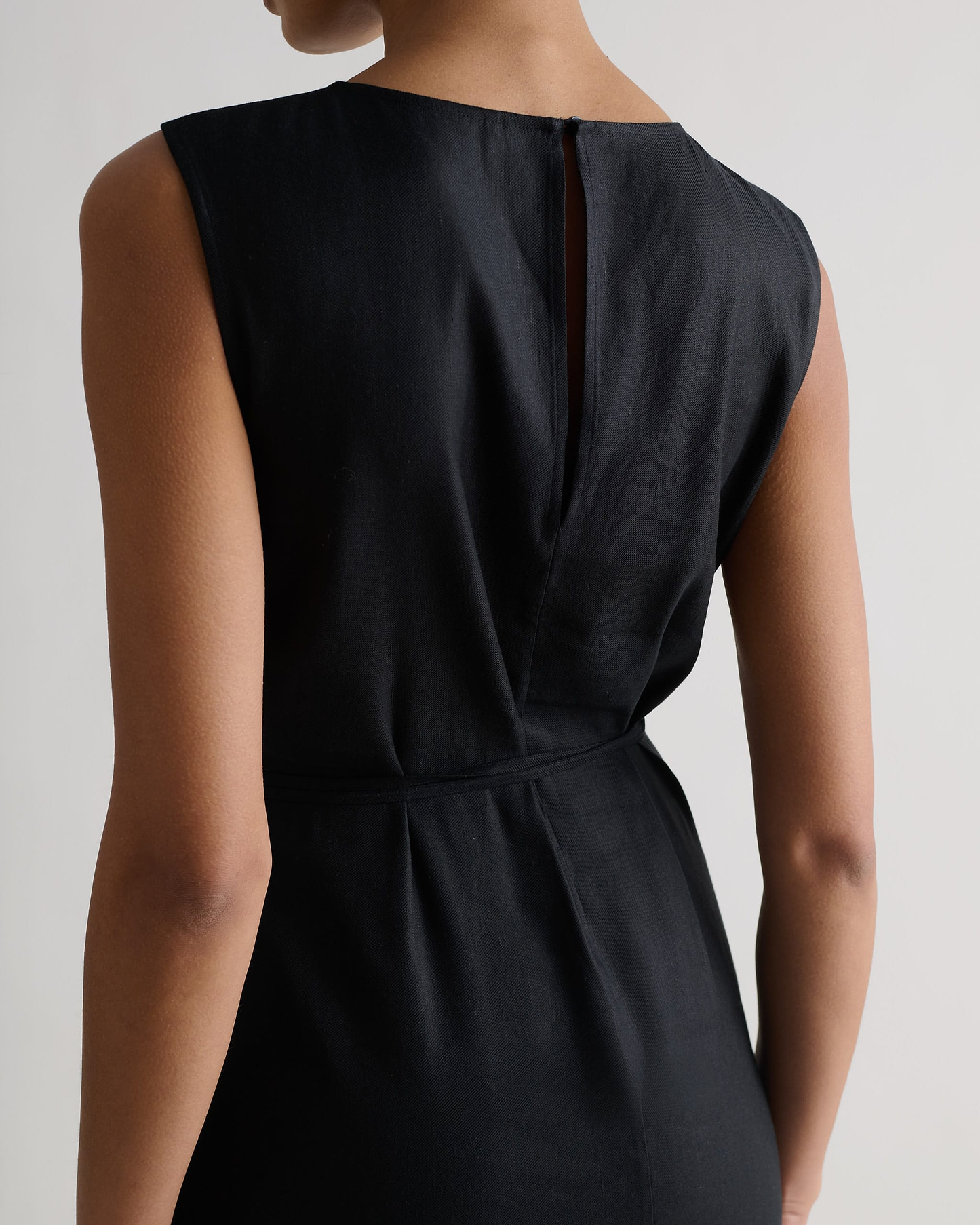Women's Linen Side Tie Dress - Black