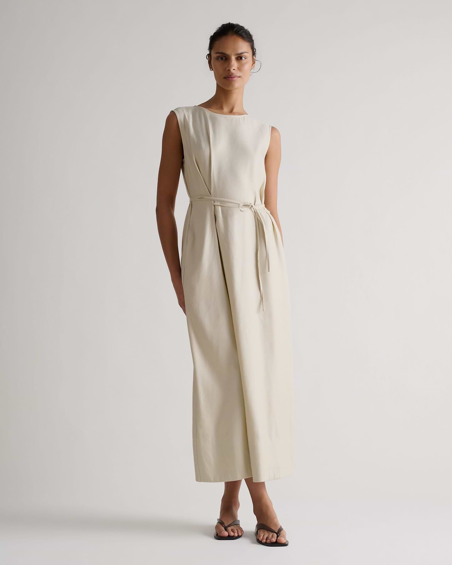 Women's Linen Side Tie Dress - Parchment
