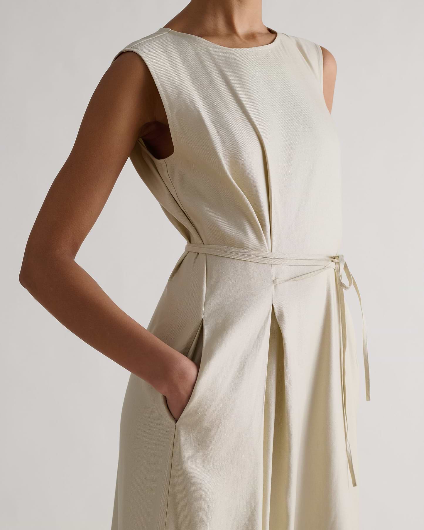 Women's Linen Side Tie Dress - Parchment