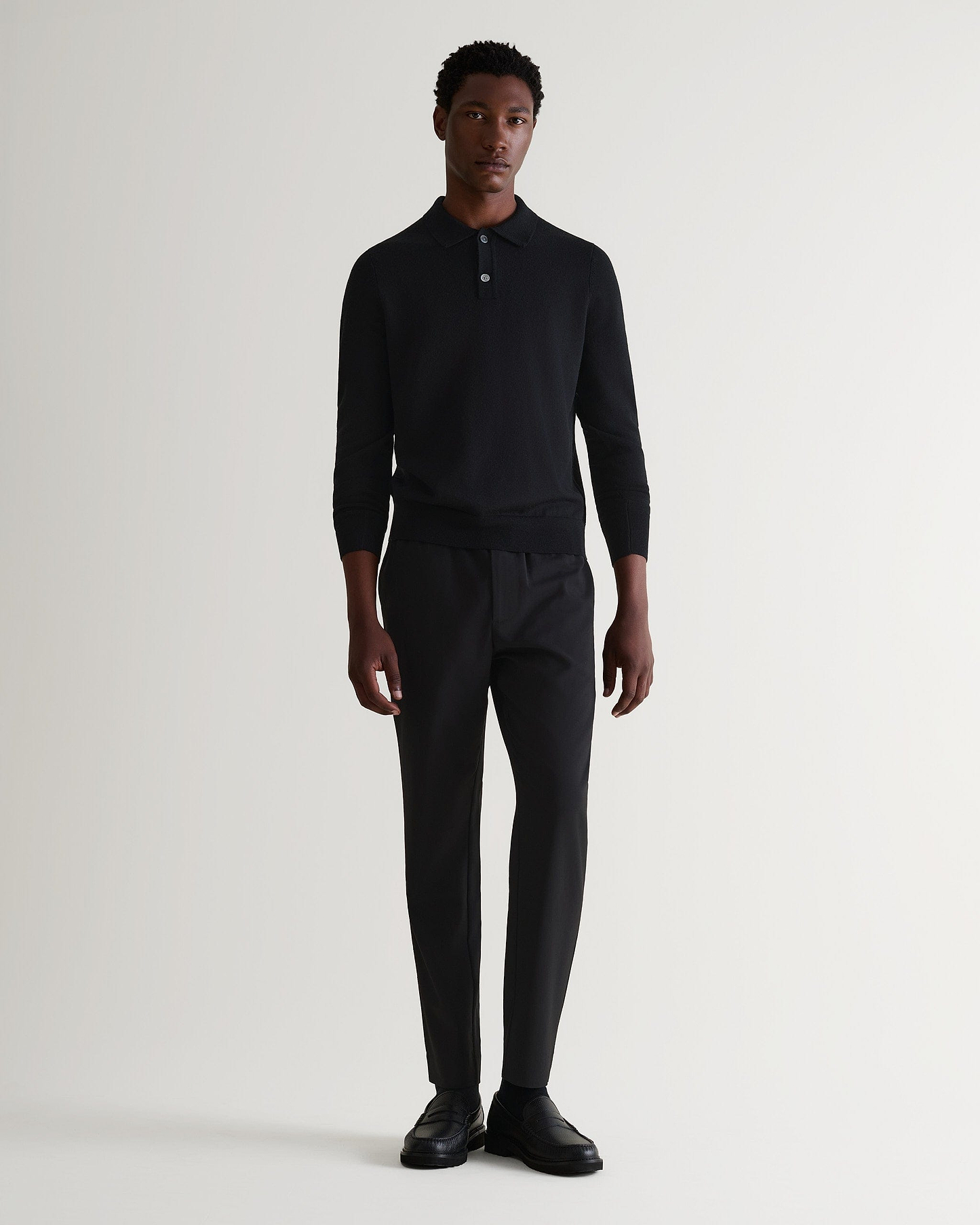 Men's Merino Knitted Polo Jumper - Black