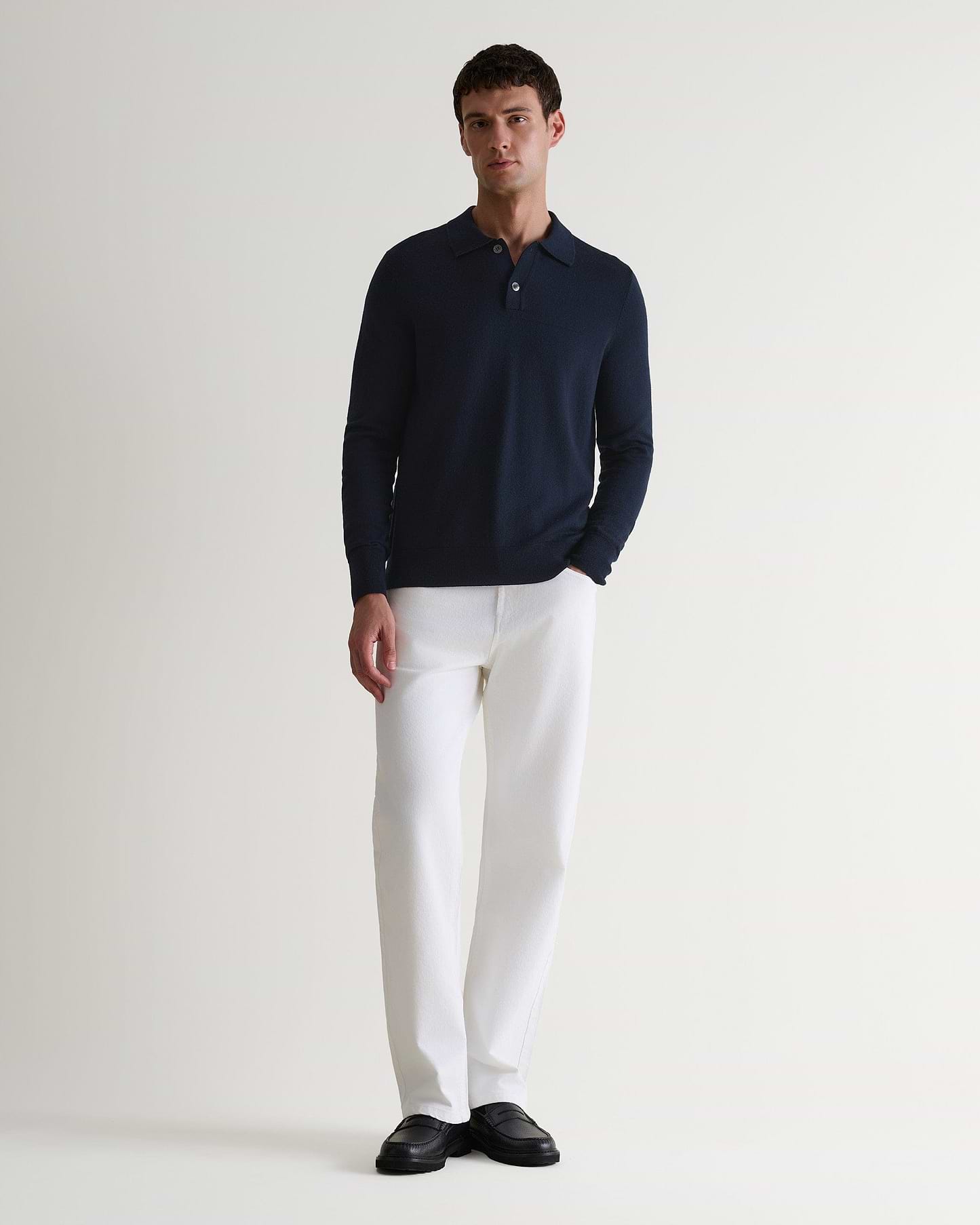Men's Merino Knitted Polo Jumper - Indigo
