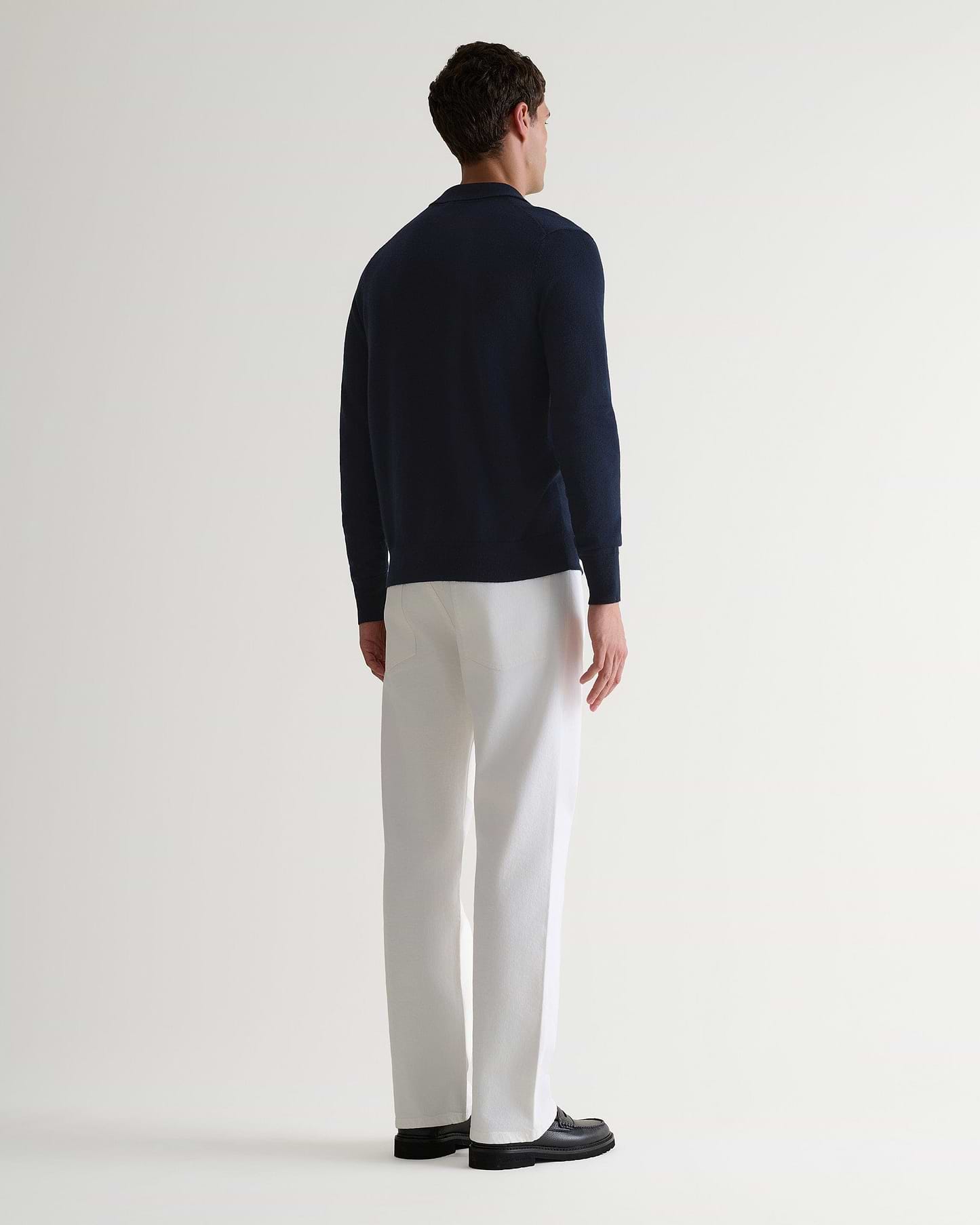 Men's Merino Knitted Polo Jumper - Indigo