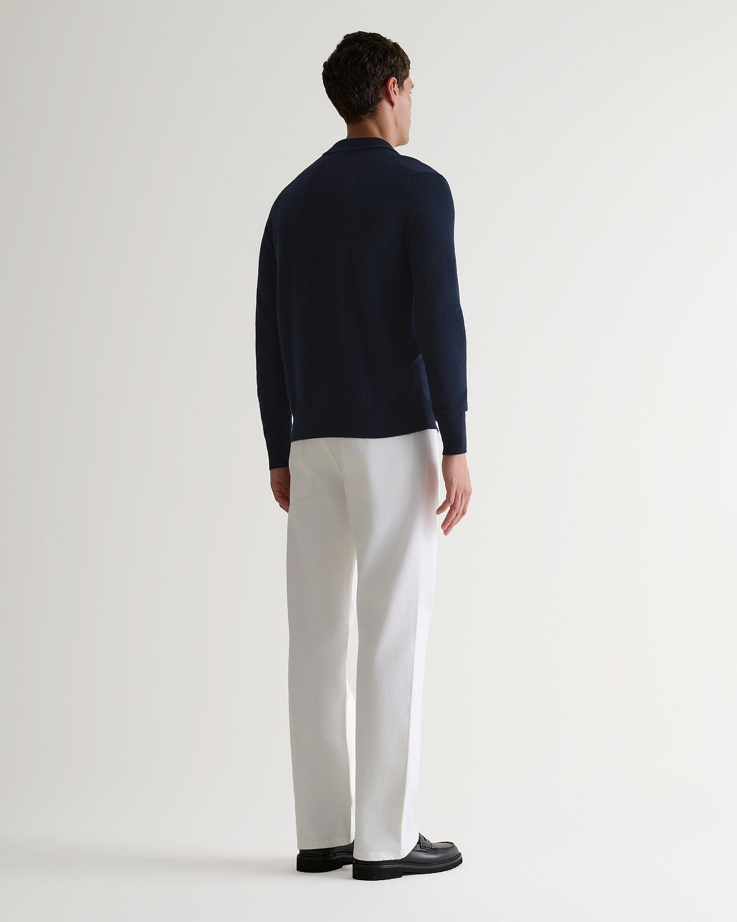 Men's Merino Knitted Polo Jumper - Indigo