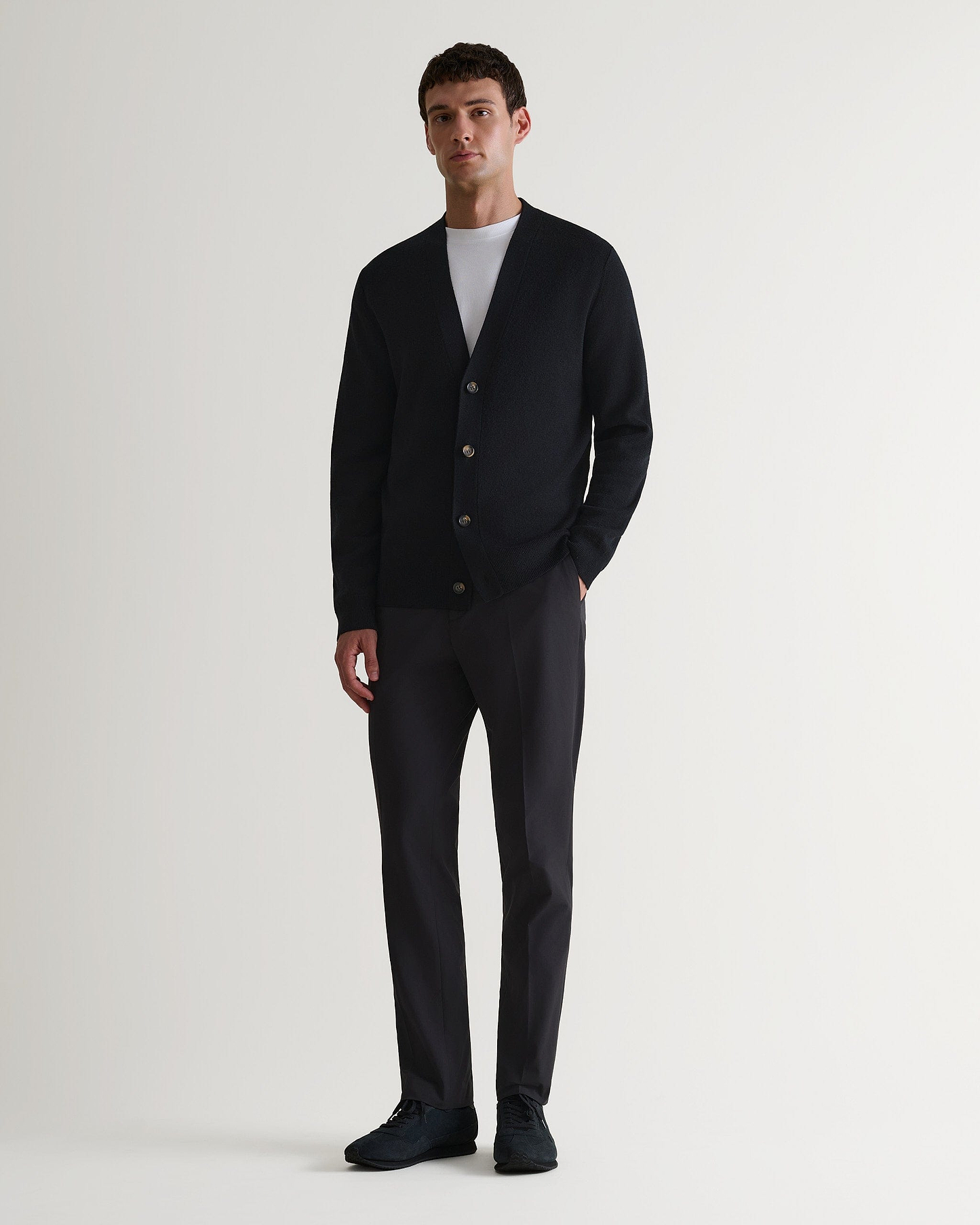 Men's Merino V Neck Cardigan - Black