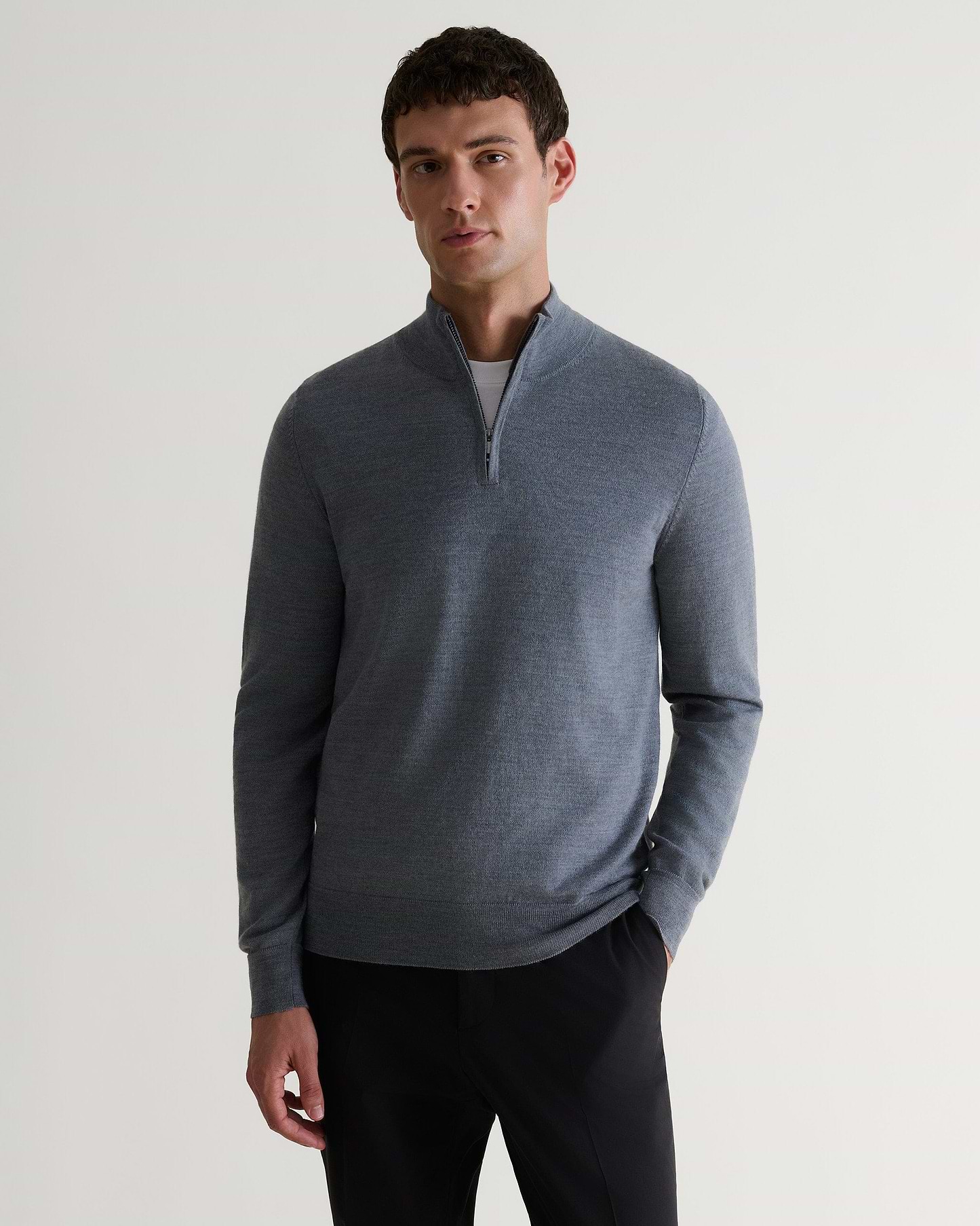 Men's Fine Merino 1/4 Zip Jumper - Grey